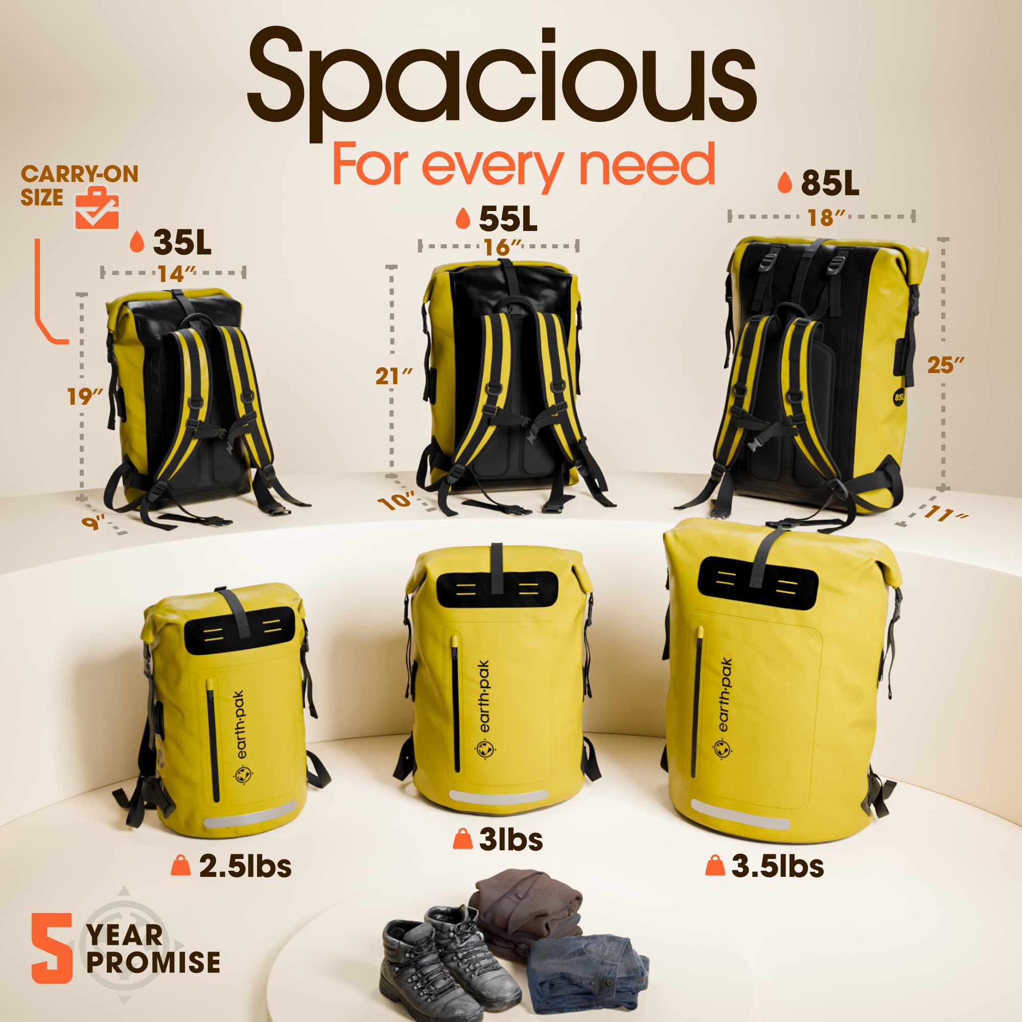 Earth Pak Waterproof Backpack - Heavy Duty Hiking Backpack with Roll-Top Closure - Waterproof Dry Bag for Camping, Kayaking & Outdoor Adventures - Includes Cushioned Phone Case