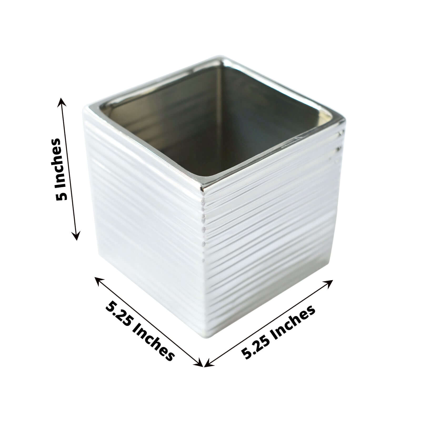 2 Pack 5 Inch Silver Brush Textured Ceramic Square Plant Pots - Modern Cube Shaped Flower Box for Indoor Plants, Succulents, Herbs | Perfect for Home Decor, Office Desk, Windowsill & Gift Giving