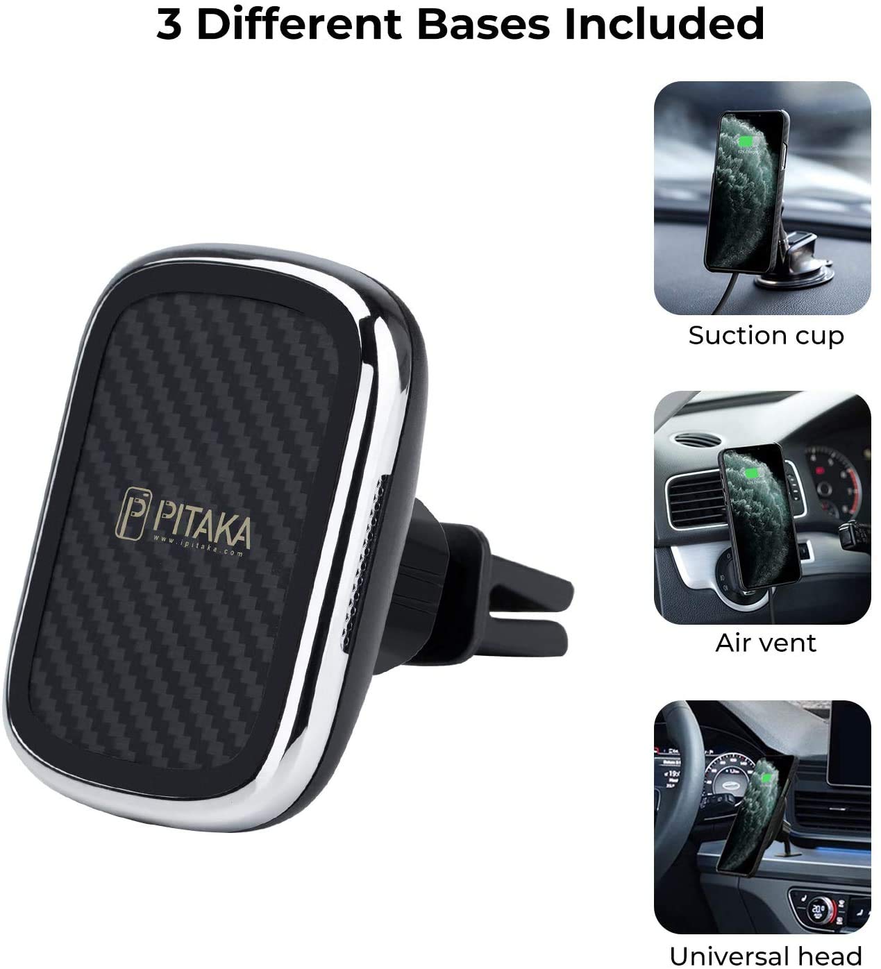 PITAKA 3-in-1 Magnetic Wireless Charging Kit for iPhone 11 Pro | Fast Qi-Certified Car Mount & Phone Holder | Compatible with MagEZ Case | Perfect for Driving, Commuting & Road Trips