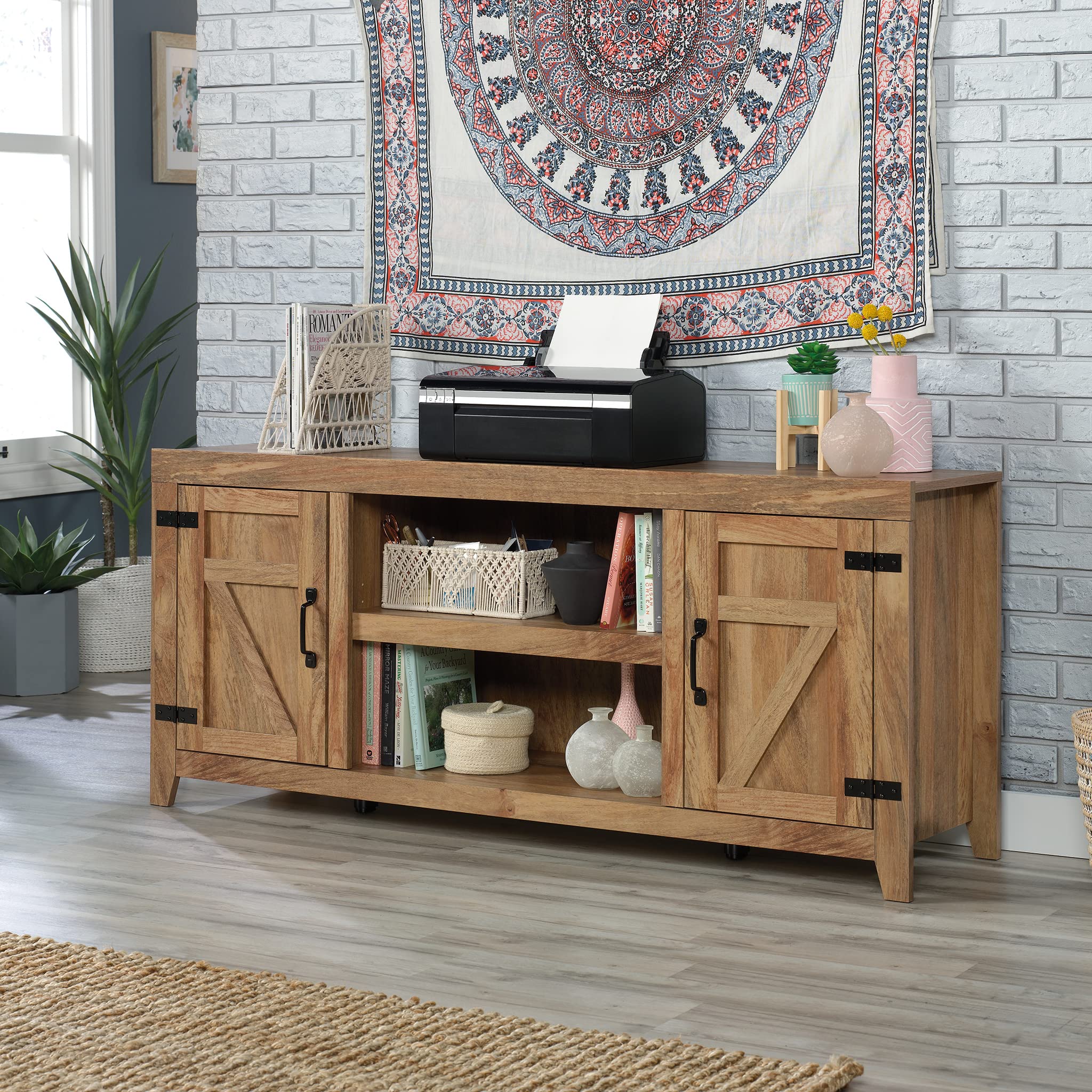 Sauder Entertainment Credenza TV Stand with Storage - Sindoori Mango Finish for Living Room, Bedroom & Home Theater