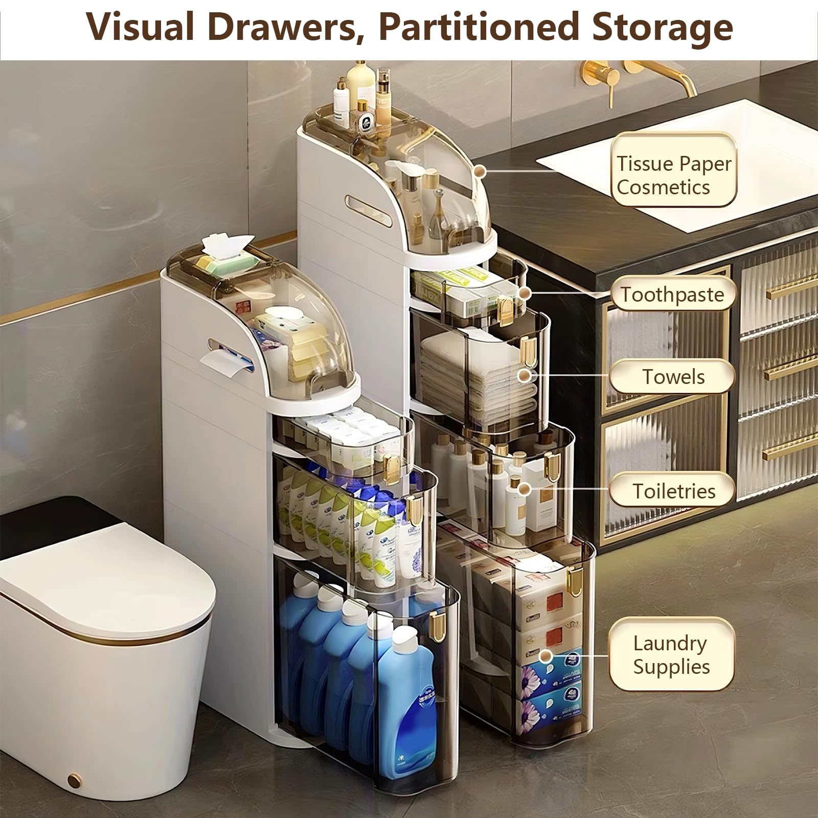 4-Tier Narrow Bathroom Storage Cabinet - 7.1