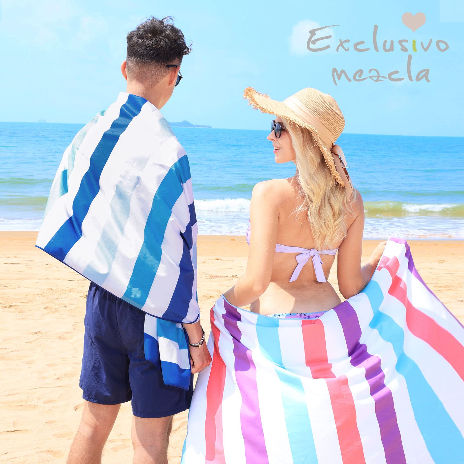 Premium 6-Pack Large Microfiber Quick-Dry Beach Towels - Lightweight, Sand-Free, Cabana Stripe Design for Pool, Travel & Camping - Includes Carry Bag (30x60 Inches, Multi-Color) | Perfect for Beach Outings, Gym, Yoga & Outdoor Adventures