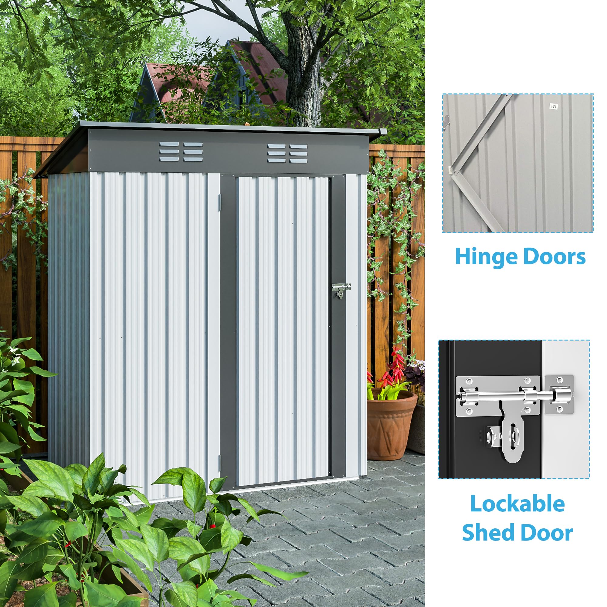 5x3 FT Metal Storage Shed - Outdoor Utility Shed with Lockable Single Door & 2 Air Vents | Waterproof & UV-Resistant Steel Garden Shed for Tools, Equipment & Backyard Storage | Perfect for Patio, Lawn Care & Outdoor Organization