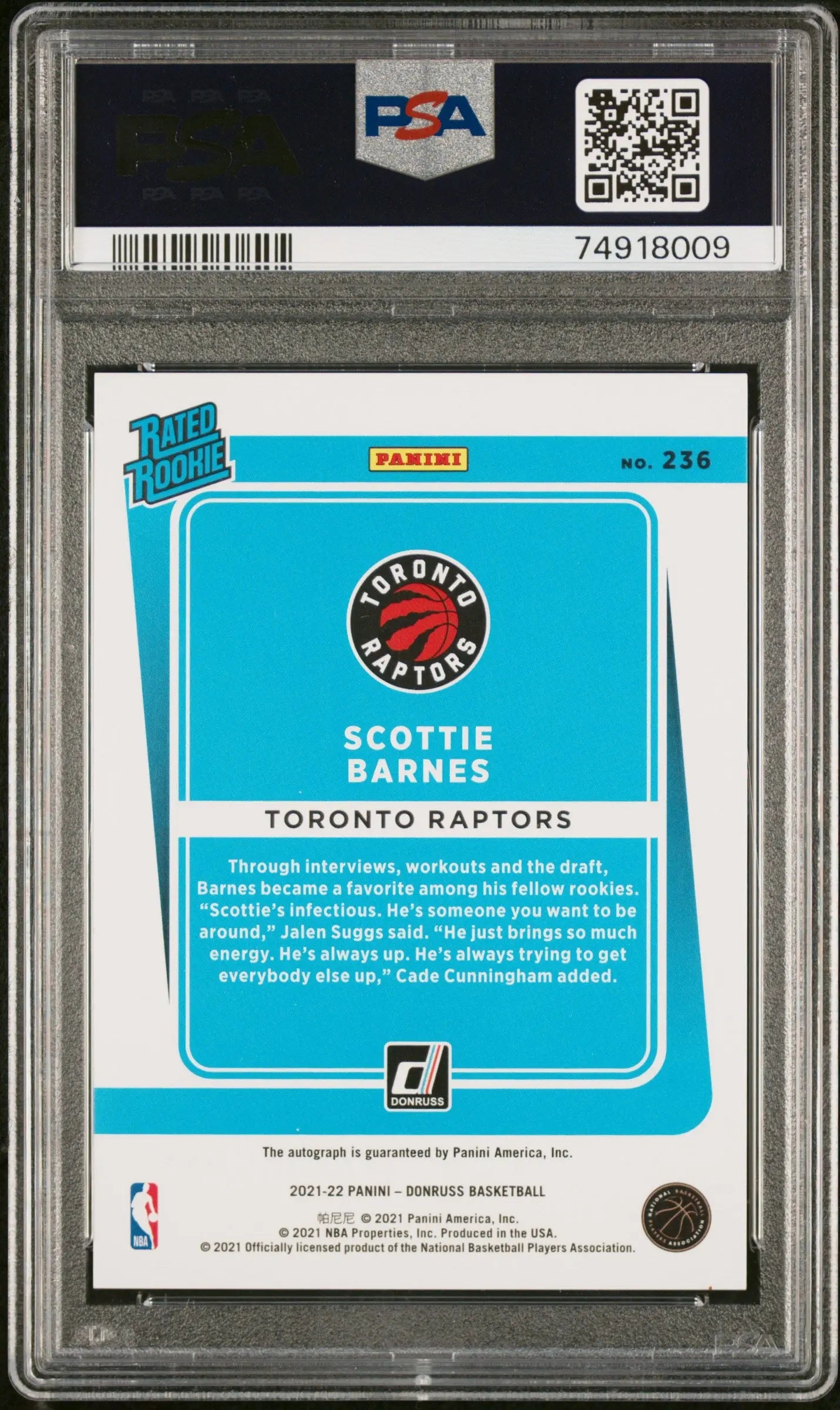 2021 Panini Donruss PSA 10 Scottie Barnes Rated Rookie Gold Choice Auto 01/10 - Rare Basketball Trading Card for Collectors & Investors - Perfect for Sports Memorabilia Displays & Investment Portfolios
