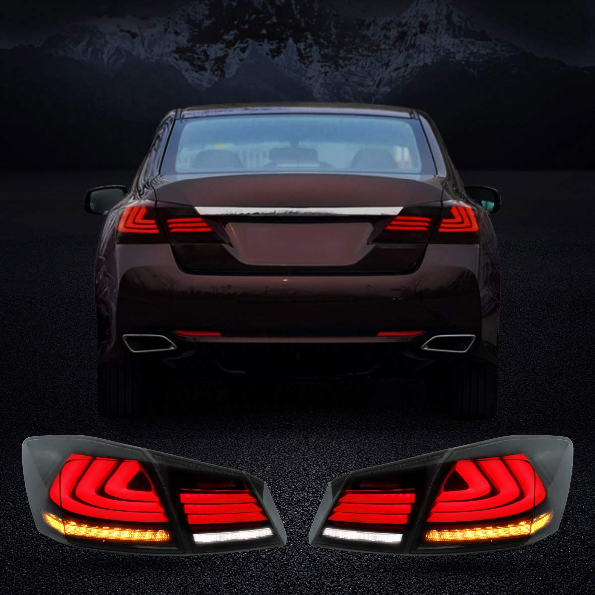 VLAND LED Tail Lights for Honda Accord 8th Gen Sedan (2013-2015) - Smoked Lens with Amber Sequential Turn Signals - Perfect for Night Driving & Car Customization - Sedan Models Only