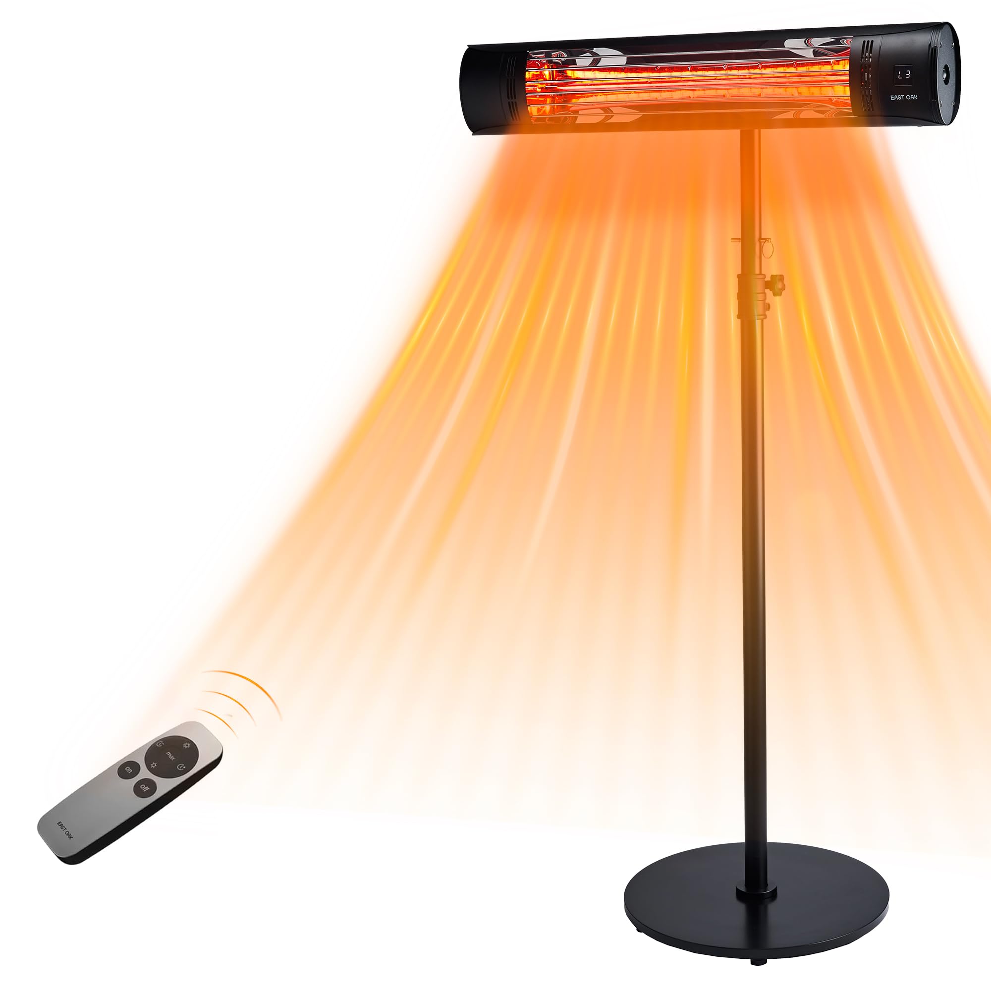 EAST OAK 1500W Indoor Outdoor Electric Patio Heater - Wall Mount & Standing Infrared Heater with IP65 Waterproof, Overheat Protection, Tip-Over Safety, 3 Heat Settings & 24H Timer - Perfect for Patio, Deck, Garage & Winter Outdoor Heating
