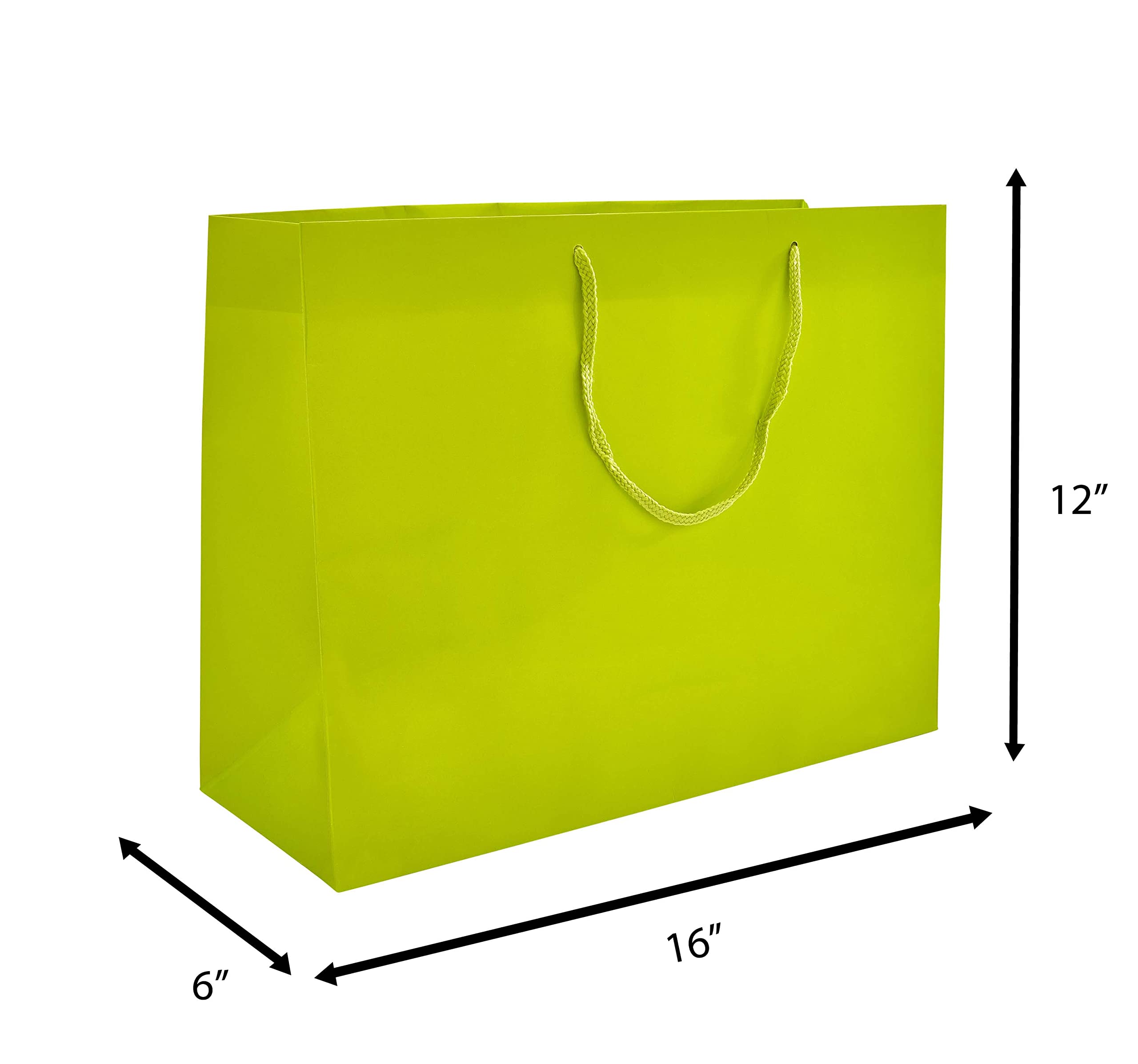Eco-Friendly Lime Gloss Euro Tote Bags - 16x6x12 Inch Reusable Paper Gift Bags [Pack of 100] - Perfect for Retail Shopping, Party Favors & Sustainable Packaging