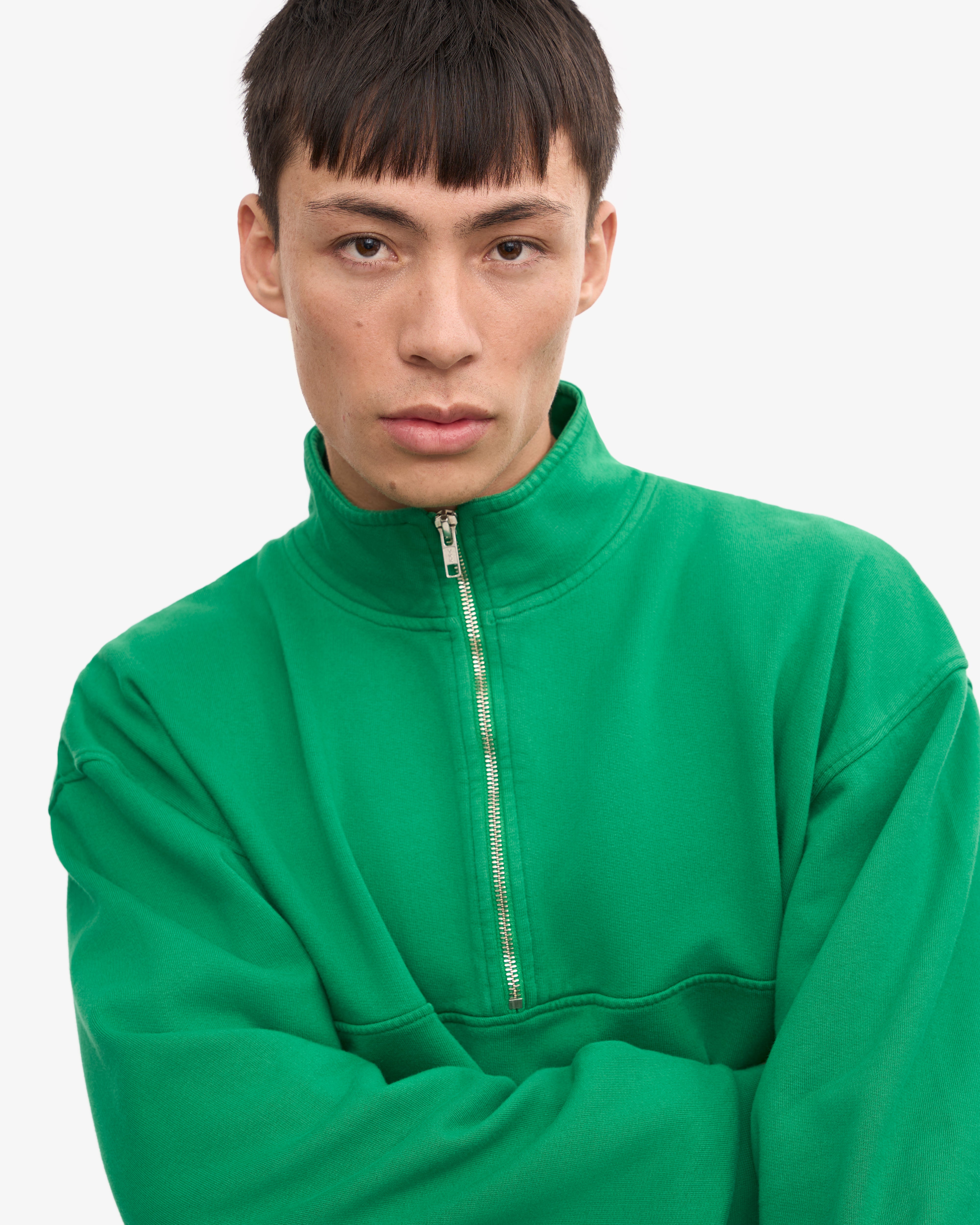 Organic Quarter Zip Sweatshirt for Men & Women | Soft Eco-Friendly Cotton | Kelly Green | Perfect for Casual Wear, Outdoor Activities & Layering