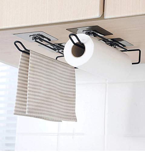 Self Adhesive Wall Mount Multi-Functional Kitchen Organizer - Holds Towels, Tissues & Wine Glasses - Space-Saving Storage for Kitchen, Bathroom, Toilet, Under Cabinet, Garage & Pantry - Perfect for Small Spaces & Home Organization (Pack of 1)