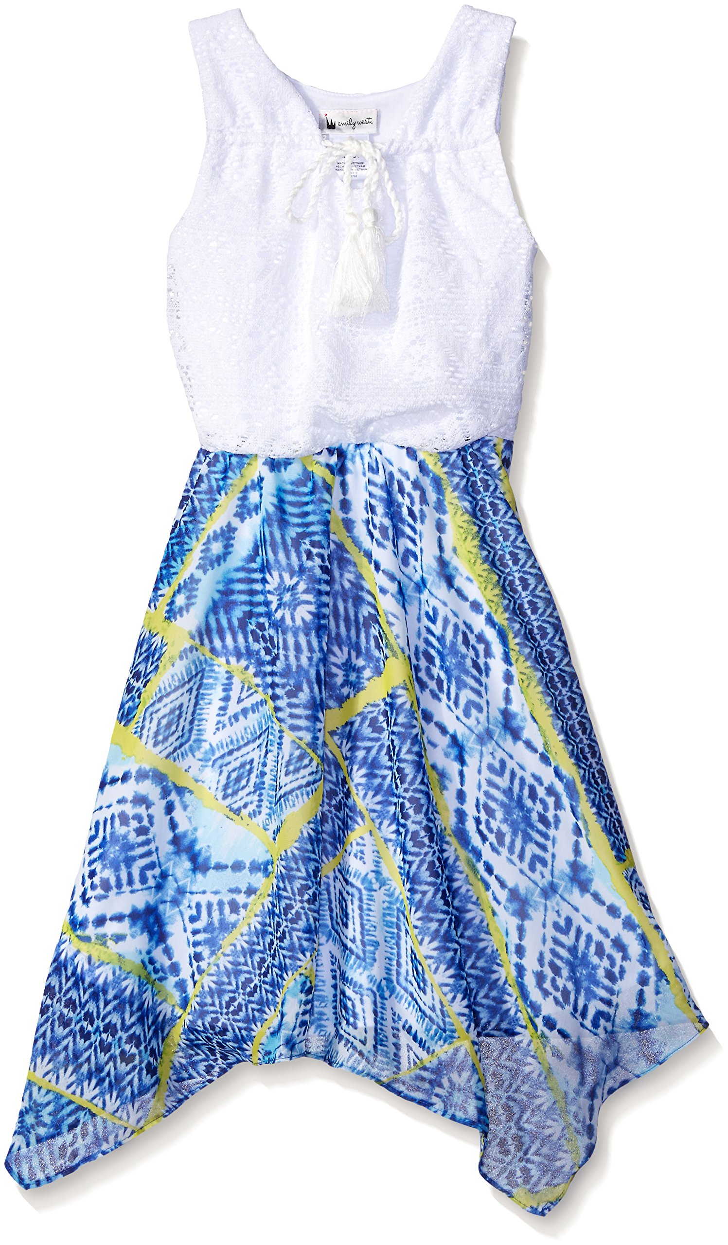 Emily West Girls' Crochet Bodice Chiffon Skirt Dress with Braided Tassel - Elegant Flower Girl Dress for Weddings, Parties & Special Occasions