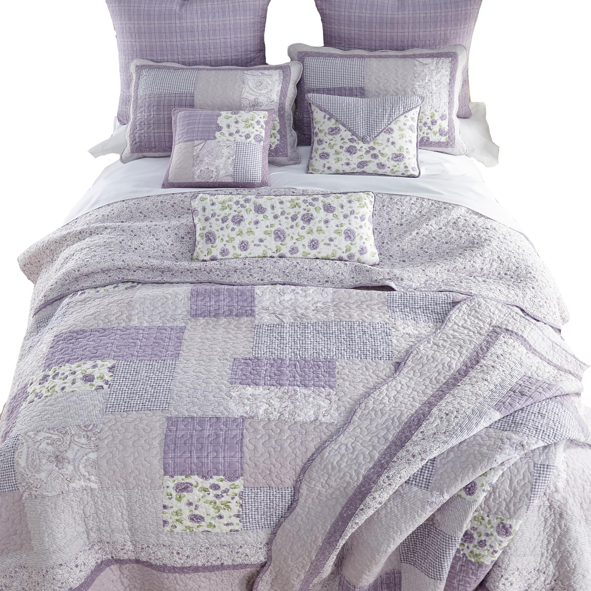 Donna Sharp King Size Quilt - Lavender Rose Cotton Patchwork Bedspread | Contemporary Design, Machine Washable | Perfect for Master Bedroom, Guest Room & Cozy Home Decor