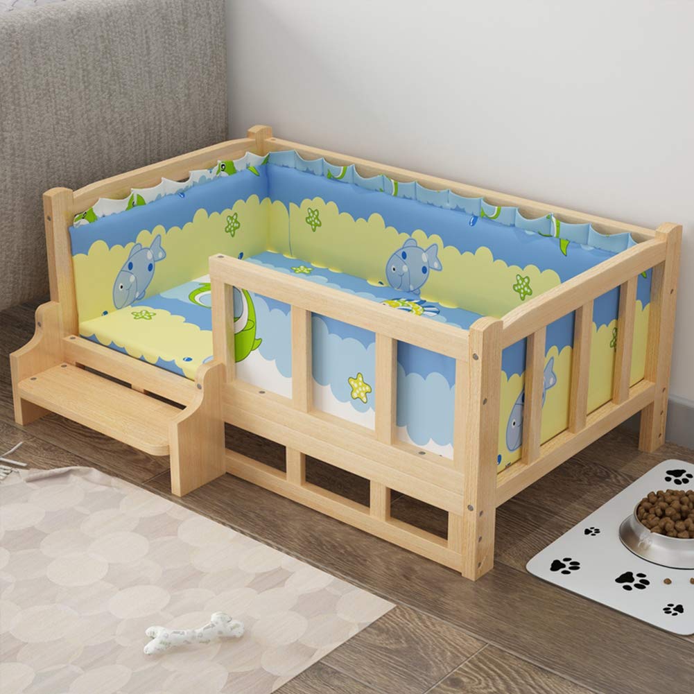 La La Pet® Elevated Wooden Dog Bed - Single Tier Raised Pet Sofa with Fence for Small & Medium Dogs & Cats - Luxury Design for Indoor & Outdoor Use - Perfect for Living Room, Bedroom, Patio or Kennel