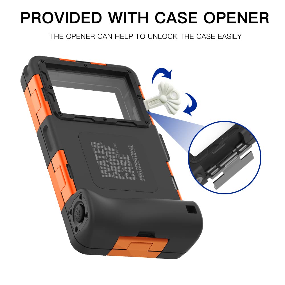 **Waterproof Phone Case for iPhone 16/15/14/13/12/11 Pro Max & Samsung Galaxy S25/S24/S23 Ultra/Plus - 50ft Underwater Protection for Snorkeling, Diving, Swimming & Beach Activities - Black/Orange**
