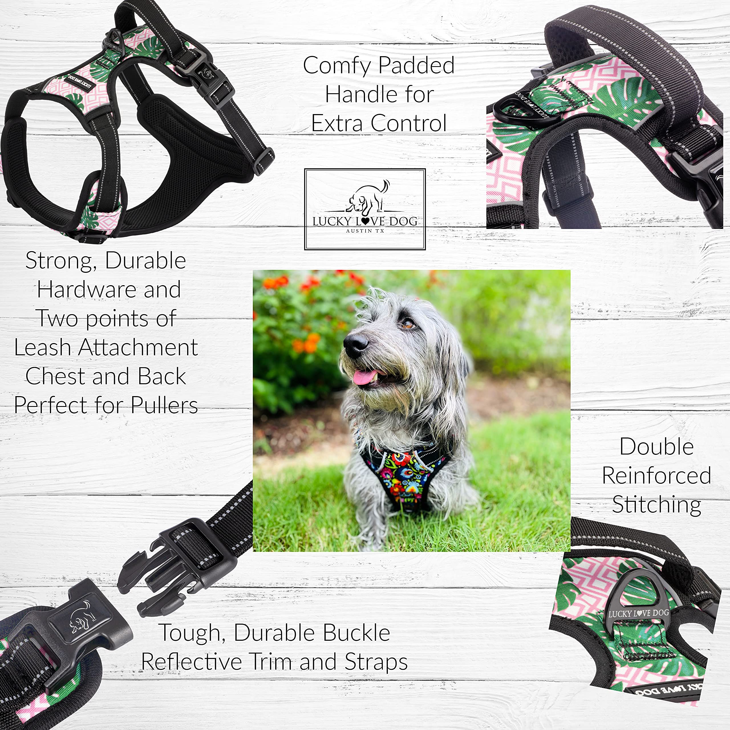 **Lucky Love Dog Harness - Adjustable No-Pull Vivid Pink Tropical Pet Harness for Small Dogs, Easy Walk & Comfortable Fit (Small, Laguna Harness) - Perfect for Daily Walks, Beach Trips & Outdoor Adventures**