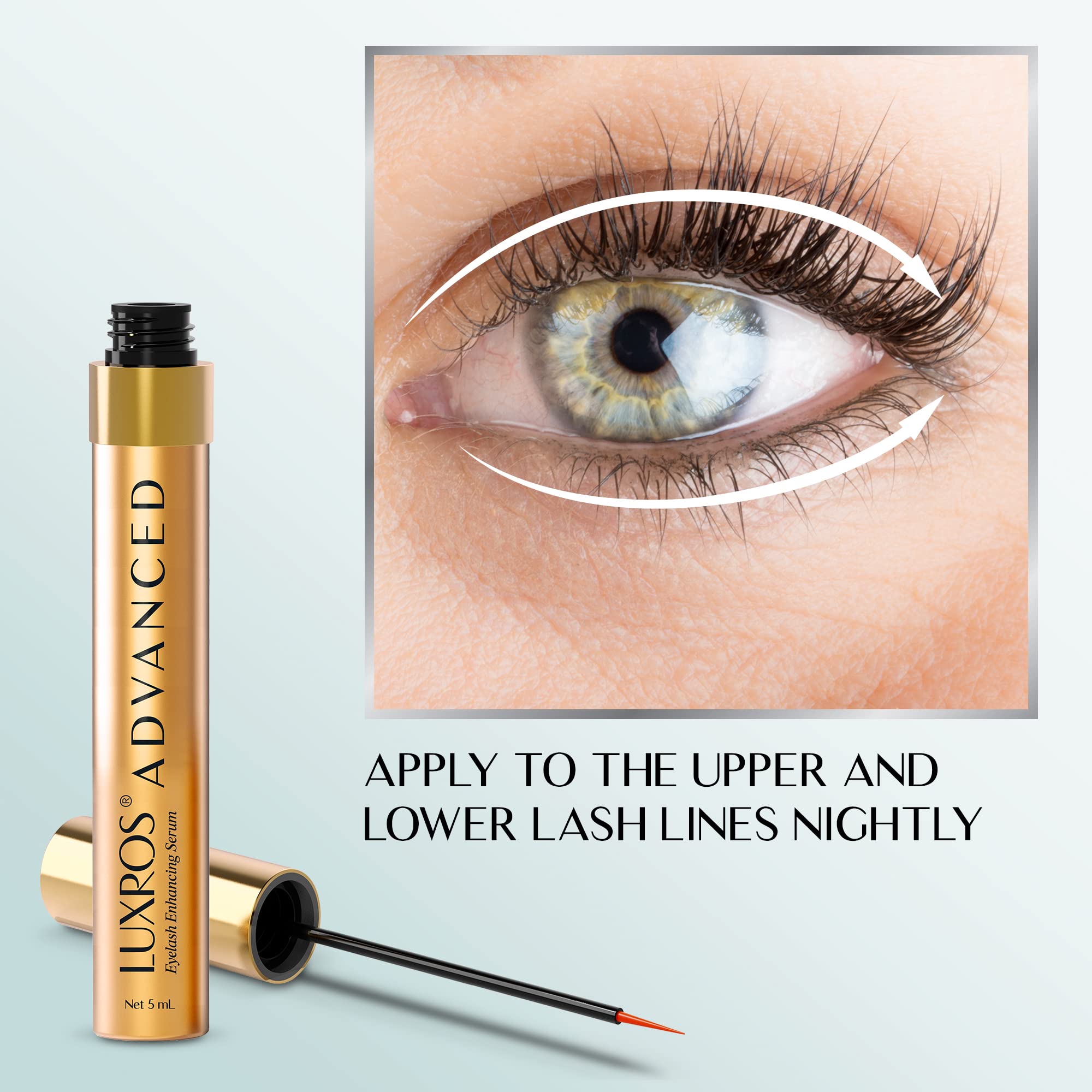 LUXROS Eyelash Growth Serum for Longer & Thicker Lashes - Natural Lash Enhancer Treatment, Vegan & Cruelty-Free, Made in USA, 5ml (6 Month Supply) - Perfect for Daily Use to Boost Lash Volume & Strength