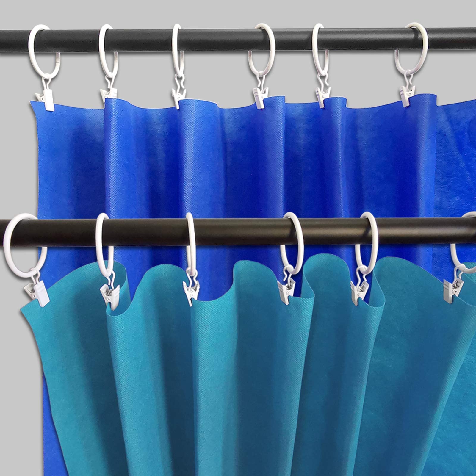 20 Pack White Metal Curtain Rings with Clips - 1.5 Inch Interior Diameter Curtain Hooks for Hanging Drapes, Sheers & Valances - Perfect for Living Room, Bedroom & Window Decor