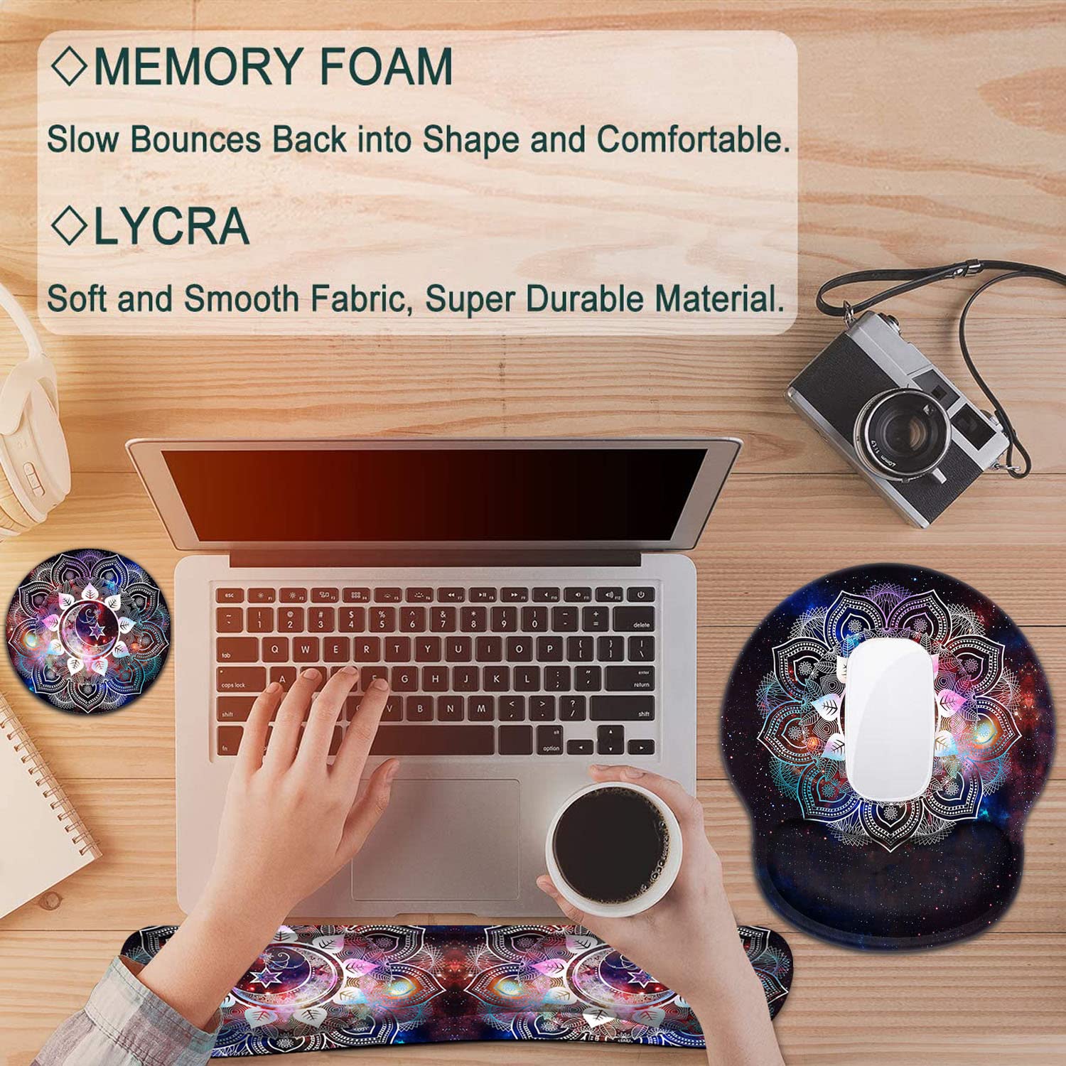 Ergonomic Keyboard Wrist Rest & Mouse Pad Set with Memory Foam - Comfortable Gel Support for Pain Relief During Typing & Gaming (Starry Sky Mandala Design) - Perfect for Office, Home & Gaming Setup