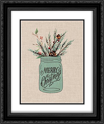 15x17 Black Ornate Framed Double Matted Museum Art Print 'Merry Christmas Jar' by Jo Moulton - Linen Finish Wall Decor for Holiday Home & Office