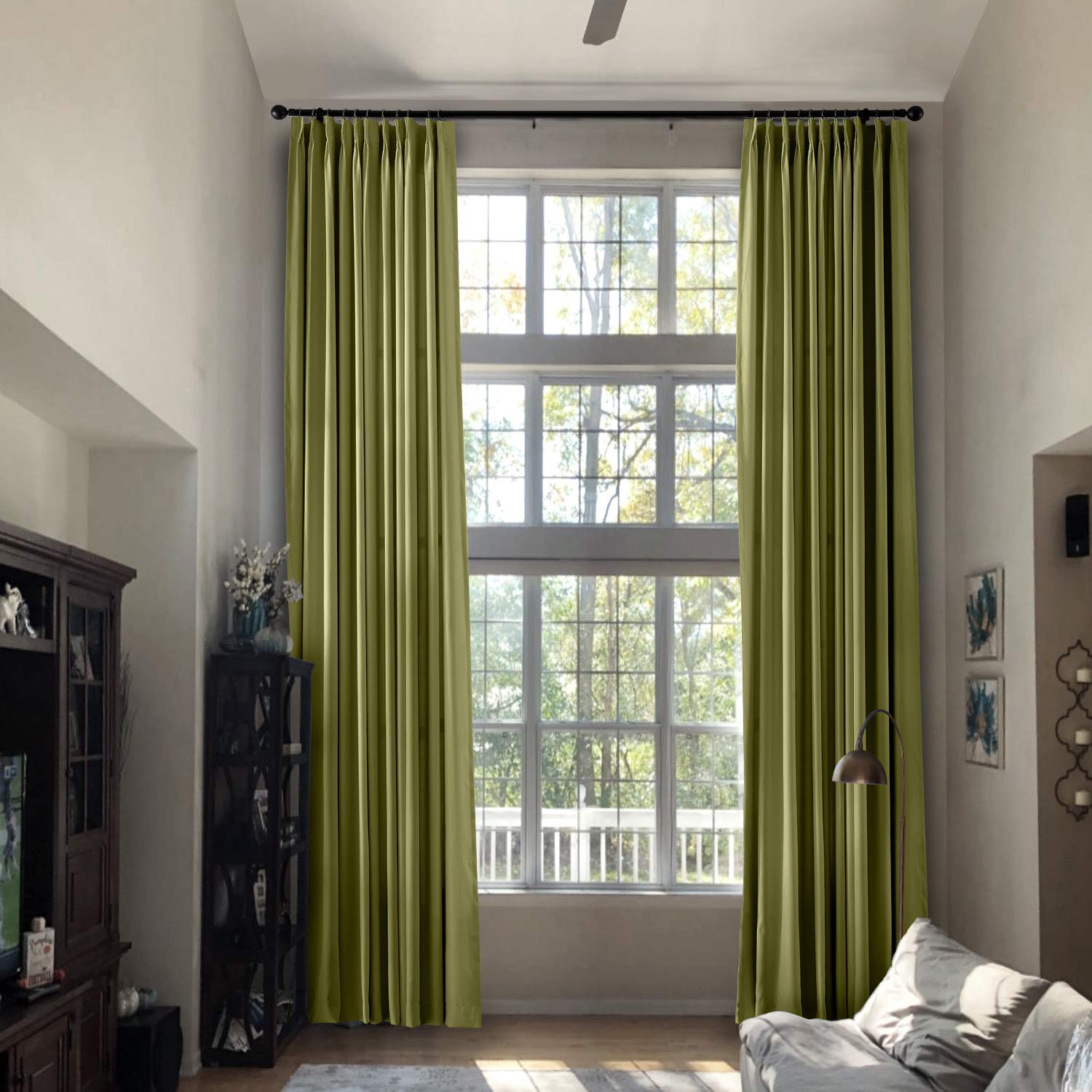 Prim Extra Long 50x216 Inch Blackout Curtains - Modern Pinch Pleat Room Divider Drapes for Living Room & Loft - Olive Green - Single Panel (Perfect for Home Theater, Nursery & Light Control)