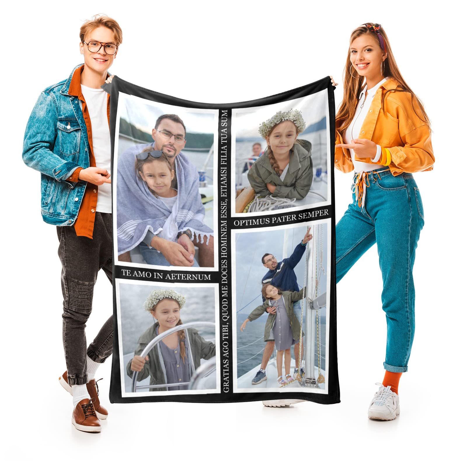 Personalized Flannel Throw Blanket for Dad - Custom Photo & Text Blanket 40