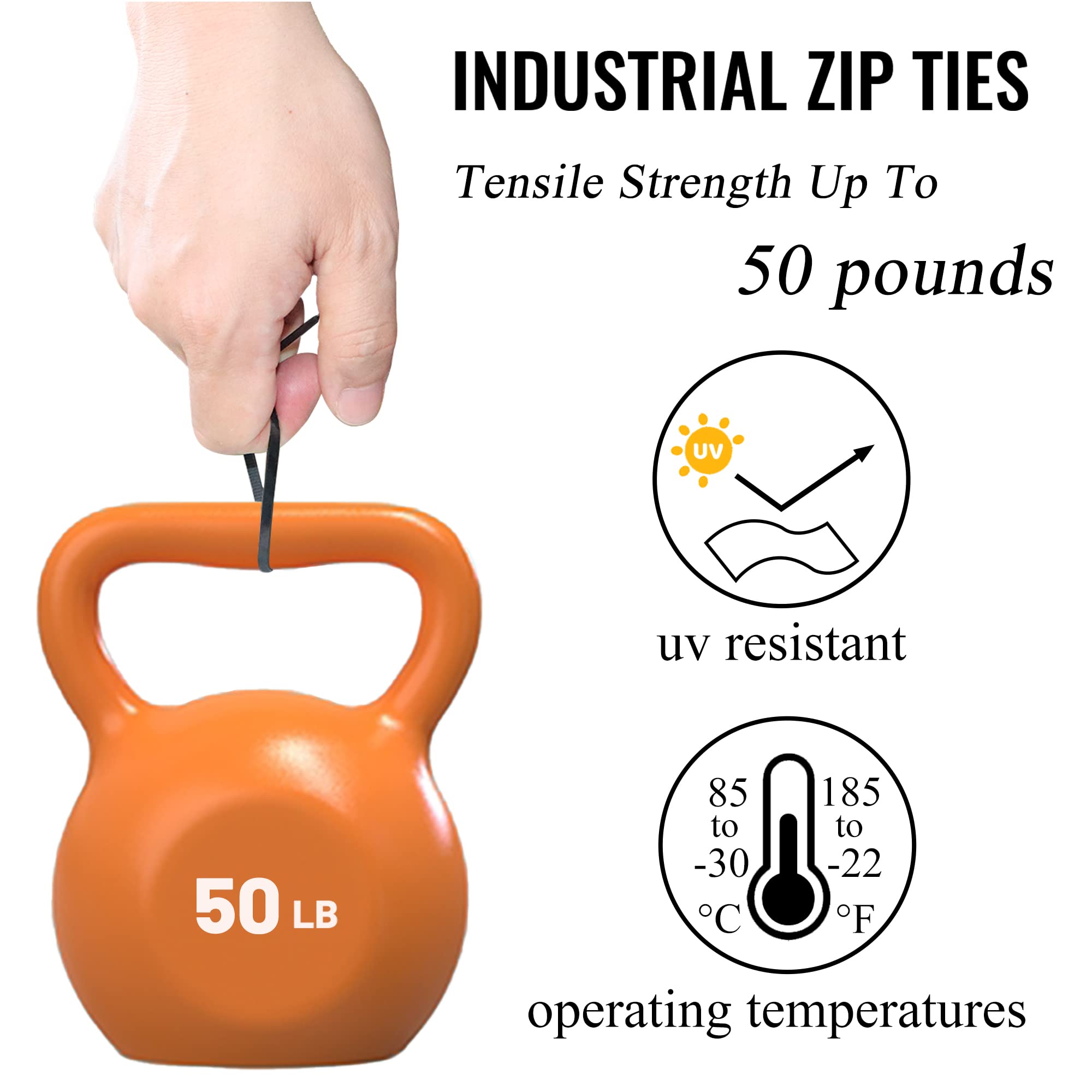 1000 Pack 8 Inch Black Zip Ties - 50lbs Tensile Strength Self-Locking Cable Ties for Indoor & Outdoor Use - Perfect for Organizing Wires, Securing Plants & DIY Projects