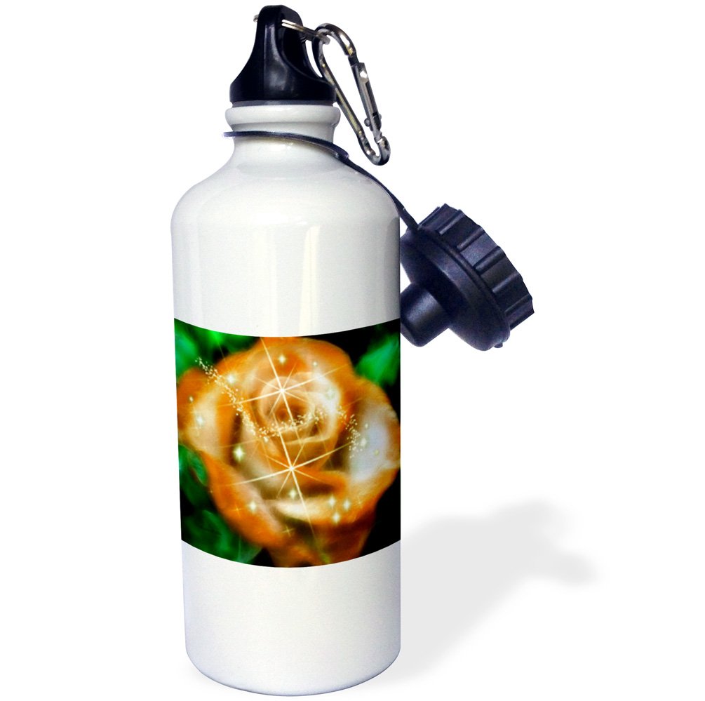 3D Rose Fairy Dust Rose Sports Water Bottle - 21 oz Insulated Stainless Steel Water Bottle for Gym, Hiking & Outdoor Activities - Leakproof & BPA Free - White
