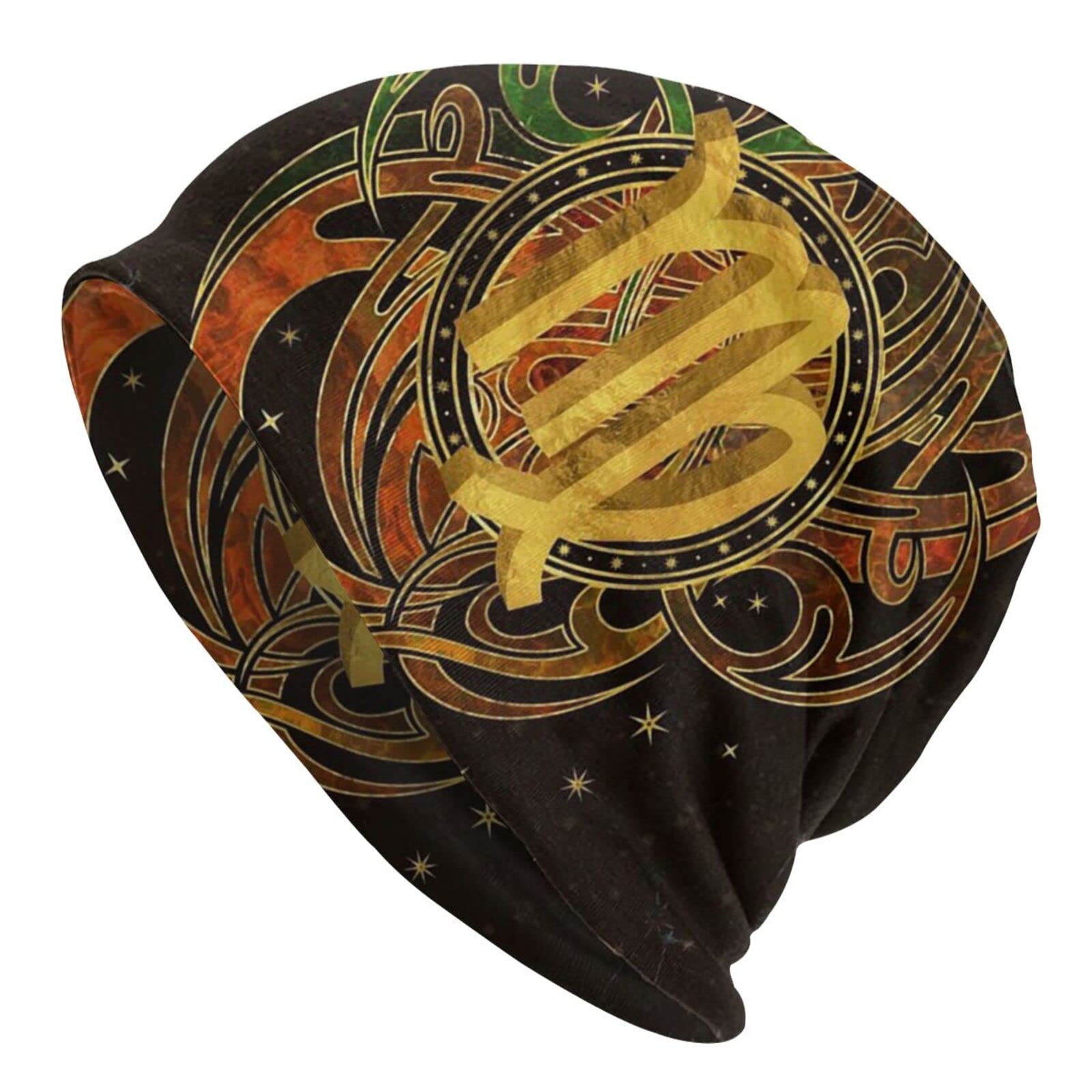 Ocsoc Beanie Cap - Virgo Zodiac Sign Earth Element Slouchy Cuff Skull Knit Hat for Men & Women | Warm Winter & Summer Ski Hat for Outdoor Activities, Casual Wear & Gifts