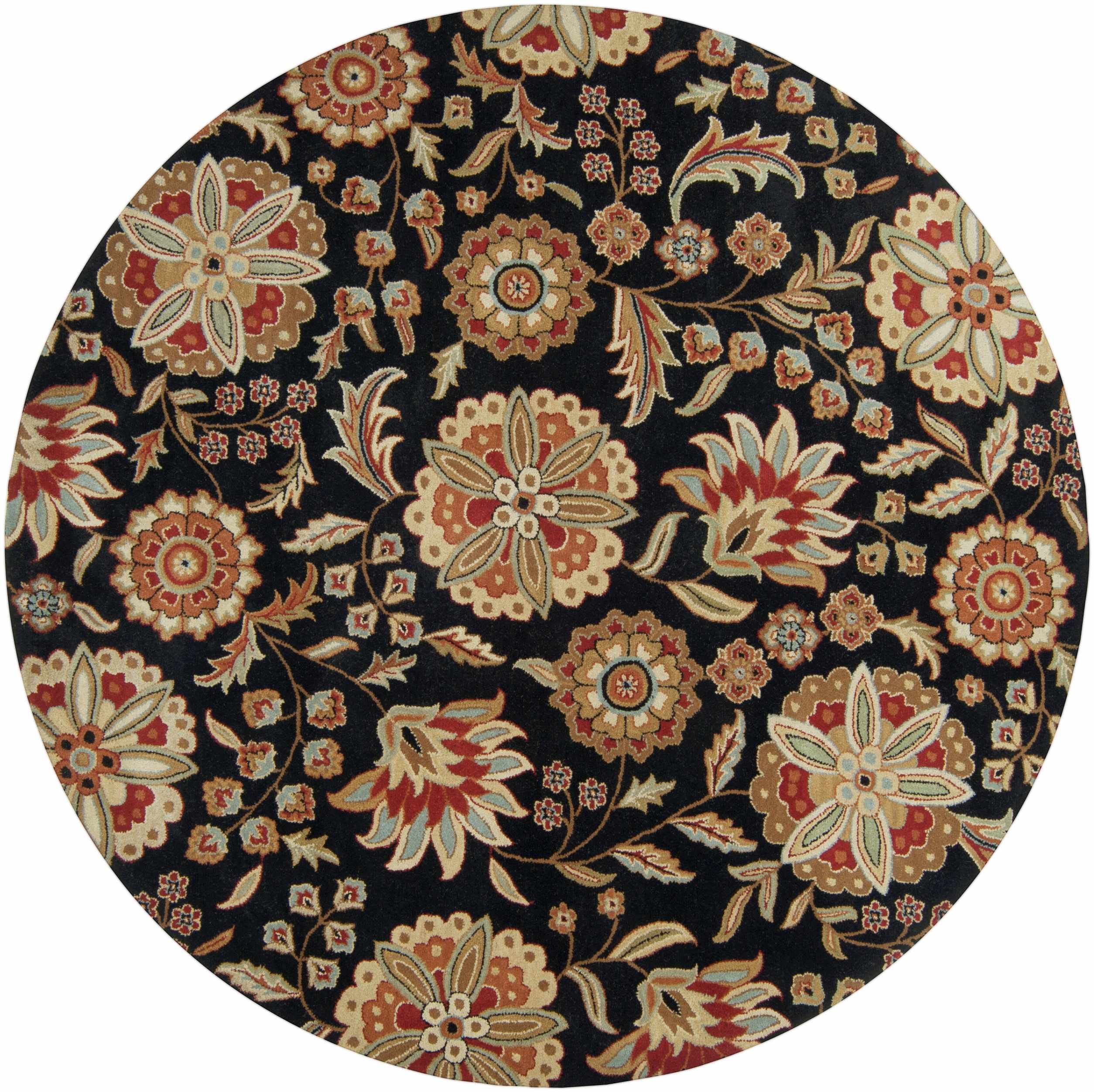 Premium Hauteloom Heated Wool Area Rug - 6' Round Transitional Rug for Living Room & Bedroom - Black, Brown, Purple - Cozy Winter Home Decor for Cold Weather Comfort