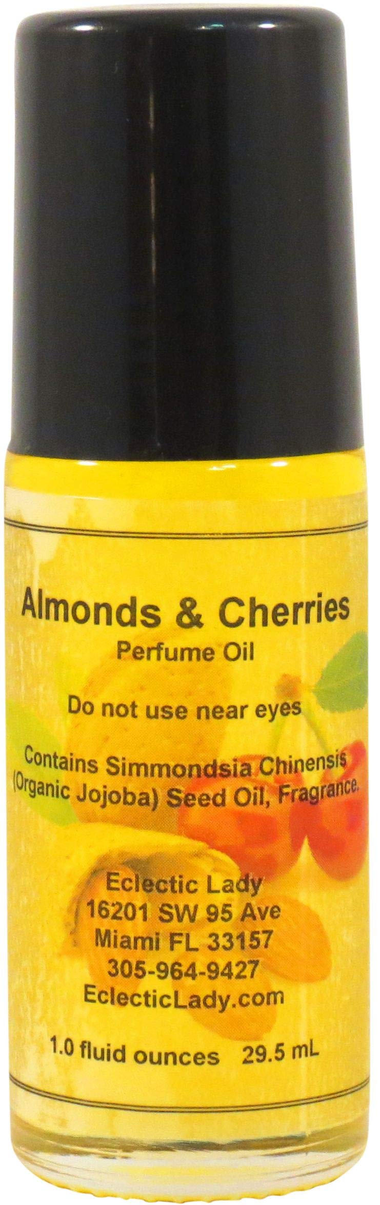 Long-Lasting Almonds & Cherries Perfume Roll-On Oil (1.0 Oz) - Natural Essential Oils with Jojoba Base for Women, Daily Wear & Special Occasions | Portable Fragrance for Work, Date Night & Travel