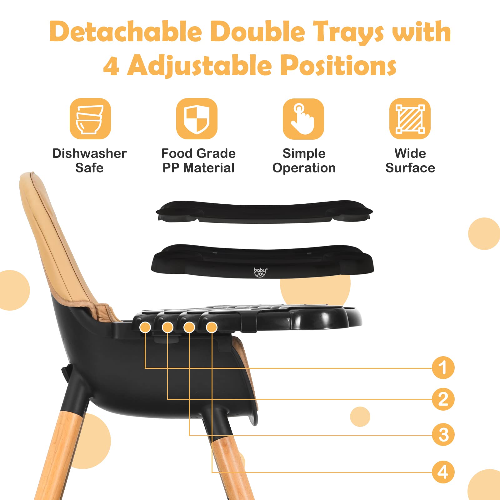 BABY JOY 5-in-1 Convertible High Chair for Babies & Toddlers - Wooden Booster Seat with 5-Point Harness, 4-Position Adjustable Tray & PU Cushion - Multi-Functional Baby Feeding Chair for Dining, Playtime & Learning (Coffee Finish)