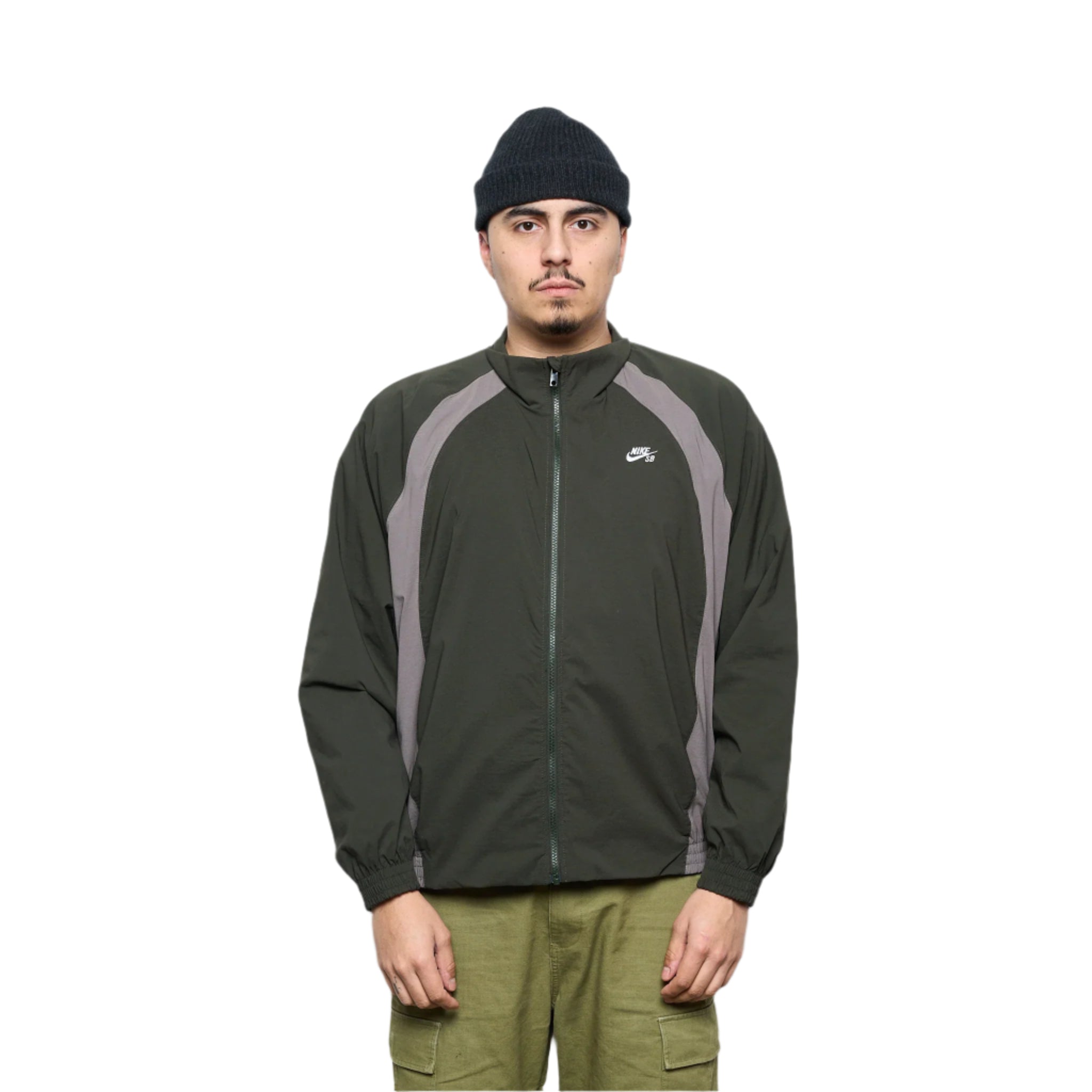 Nike SB Zip Woven Jacket for Men - Lightweight Windbreaker with Hood (Sequoia/Cave Stone/White) | Perfect for Skateboarding, Running & Outdoor Activities