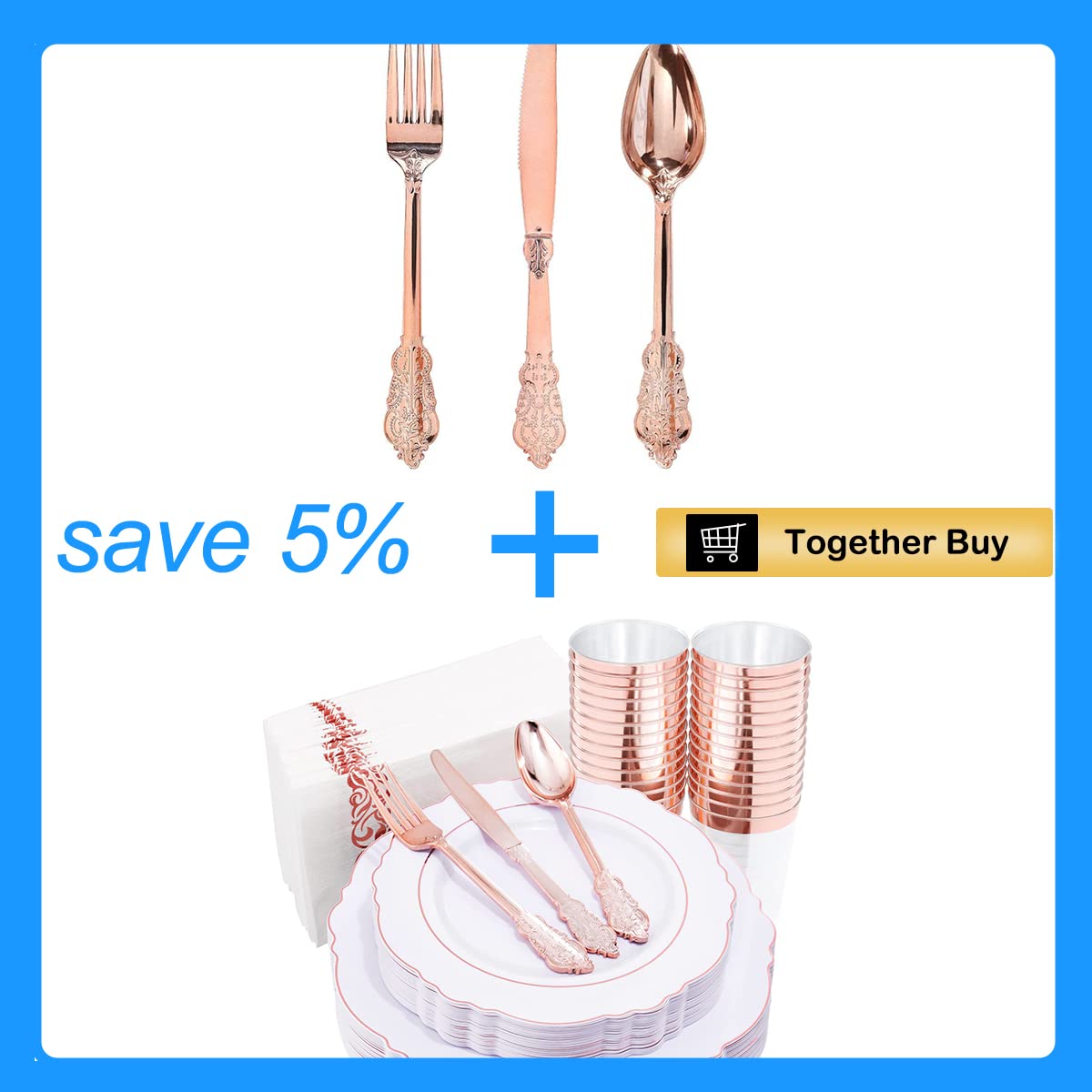 300-Piece Rose Gold Plastic Cutlery Set - Elegant Disposable Forks, Knives, Spoons for Parties, Weddings, Events - WDF 25Guest Premium Dinnerware Collection