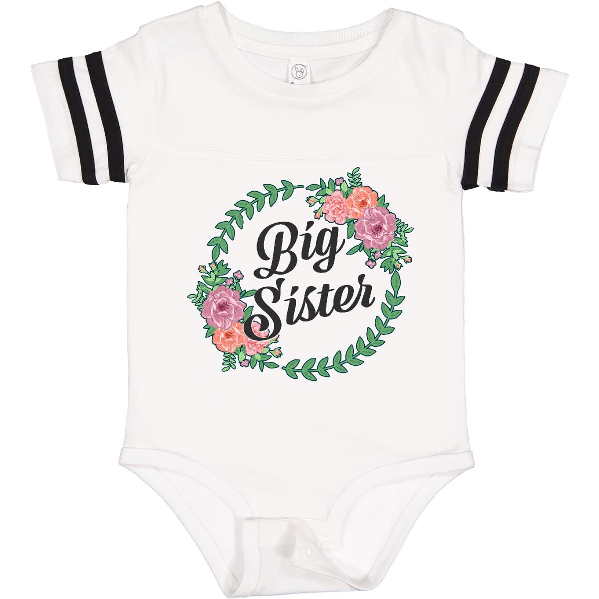 Inktastic Big Sister with Flower Circle Baby Bodysuit - Cute Cotton Onesie for Newborn Girls - Perfect Sibling Gift & Baby Shower Present