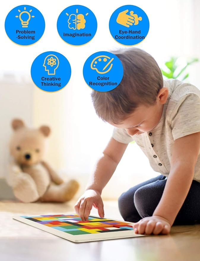 Wooden Russian Blocks Puzzle Set for Kids & Adults - 40 PCS Brain Teaser Toy with Storage Bag, Educational Gift for Ages 3-8 | Family Game Night, Classroom Learning & Travel Activity