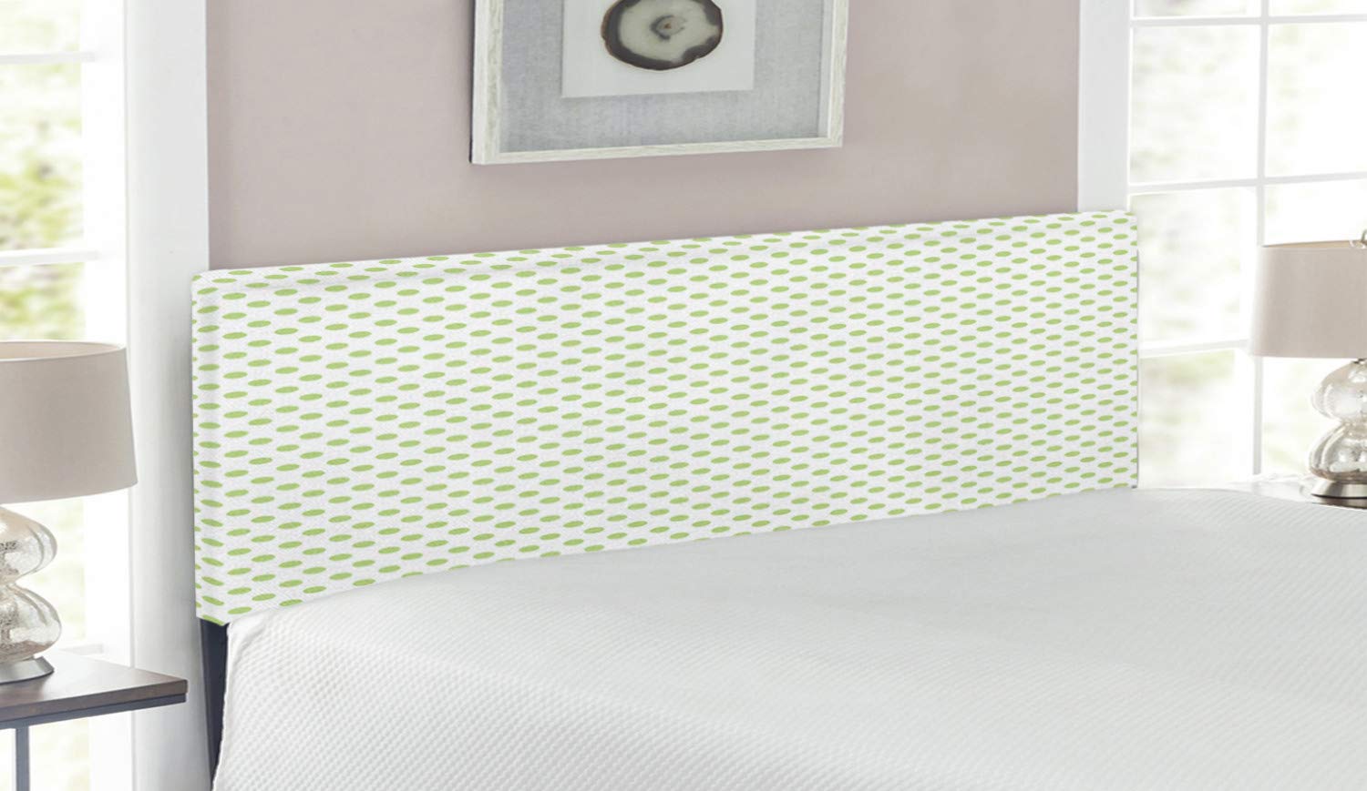 Ambesonne Vintage Green Polka Dot Upholstered Headboard - Queen Size Memory Foam Bed Headboard with Classic Print | Perfect for Master Bedroom, Guest Room & Home Decor