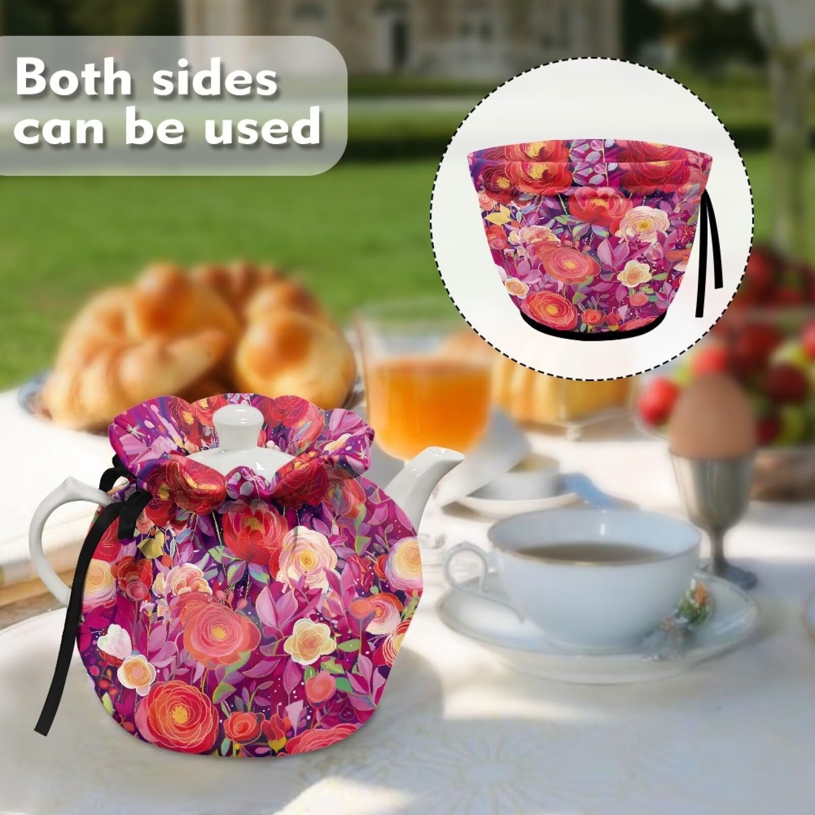 Beautiful Floral Tea Pots with Insulation Pad - Keep Tea & Breakfast Warm - Easy to Clean Kitchen Decor - Perfect Gift for Family & Friends - Ideal for Morning Tea, Afternoon Coffee & Cozy Home Decor