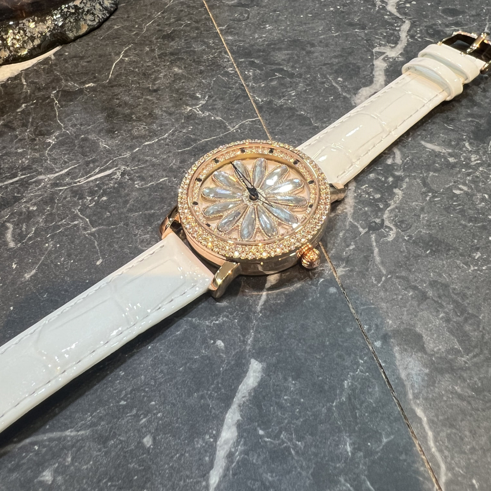 AG Collective Women's White Leather Strap Watch L 5048 RGW RG - Elegant Timepiece for Office, Party & Everyday Wear