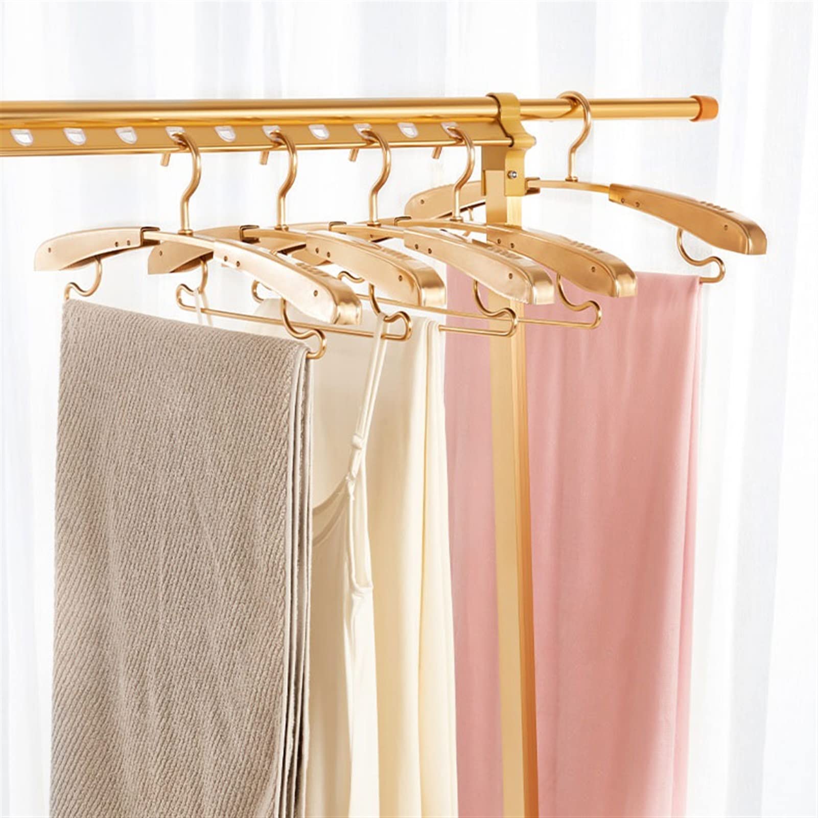 TOMYEUS 5-Pack Retractable Aluminum Alloy Clothes Hangers - Widening & Thickening Metal Garment Hangers for Heavy Coats & Sweaters (Color A) | Space-Saving Closet Organization for Small Spaces & Travel