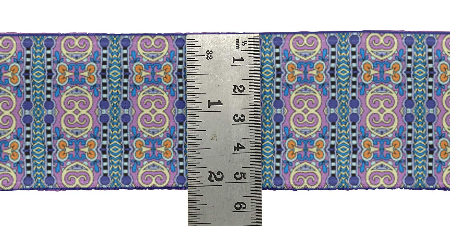 Indian Beautiful Art Purple Stripe & Paisley Ethnic Printed Velvet Ribbon Trim - 9 Yards, 2 Inch Wide for Crafts, Sewing, DIY Accessories - Perfect for Costume Design, Home Decor, Gift Wrapping & Fashion Embellishments