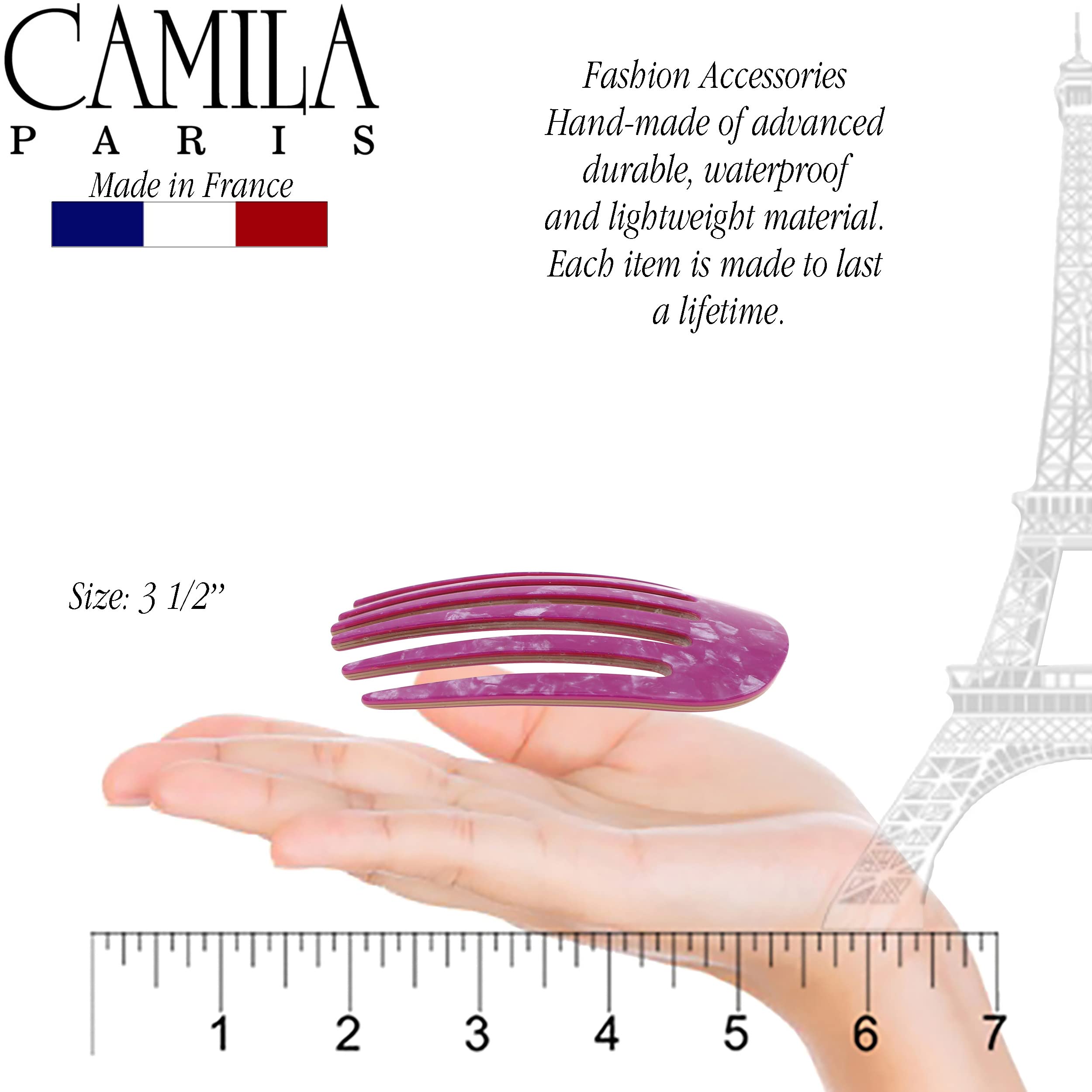 Camila Paris CP3412 French Hair Side Comb - Small Rounded Purple Handmade Hair Clip for Women | Strong Hold No-Slip French Twist & Bun Styling | Perfect for Weddings, Parties & Everyday Elegance | Made in France