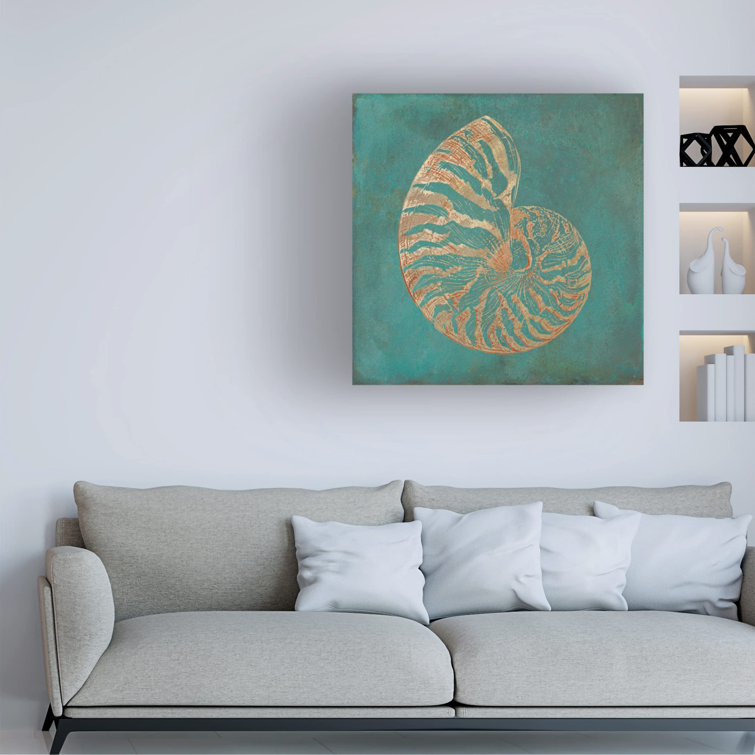 Trademark Fine Art 'Nautilus Shell Gold on Turquoise' Canvas Wall Art Print by Cora Niele - Perfect for Living Room, Bedroom & Office Decor