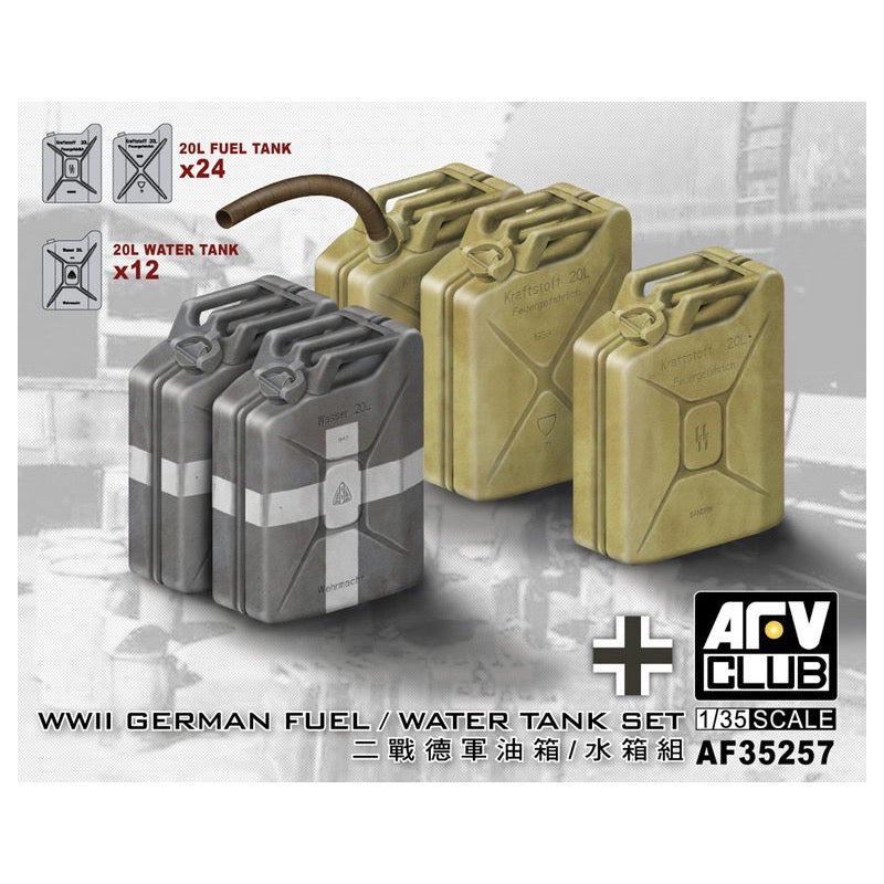 AFV 35257 1/35 Scale WW2 German Fuel & Water Tank Set - Military Model Kit for Diorama, Wargaming & Historical Collectors