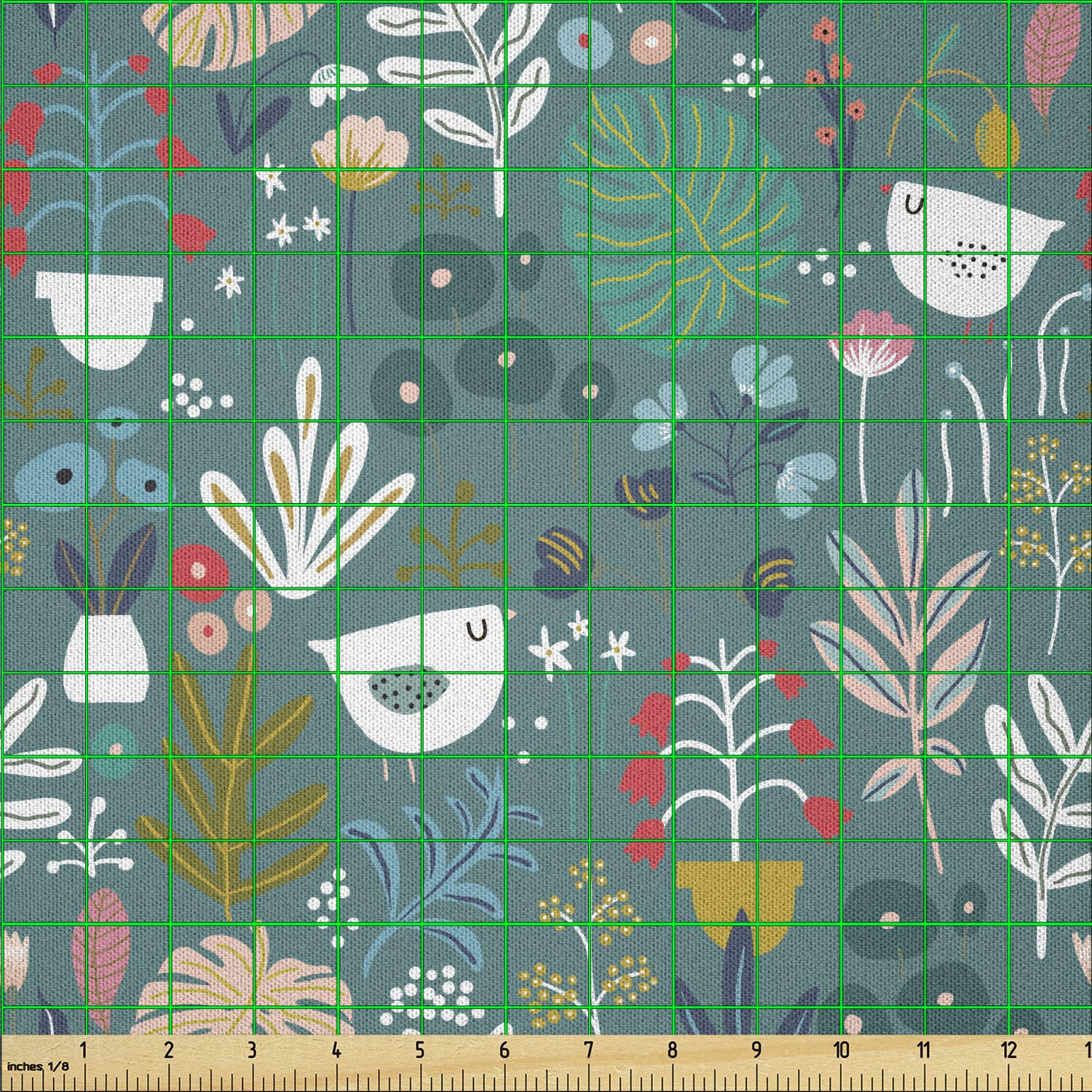 Ambesonne Tropical Leaf Fabric by The Yard - 10 Yards Teal White Magenta Microfiber Material for DIY Crafts, Home Decor & Sewing Projects | Botanical Chicken Tulip Bouquet, Monstera Doodle Forest Foliage Design | Perfect for Upholstery, Quilting, Curtains & Table Runners