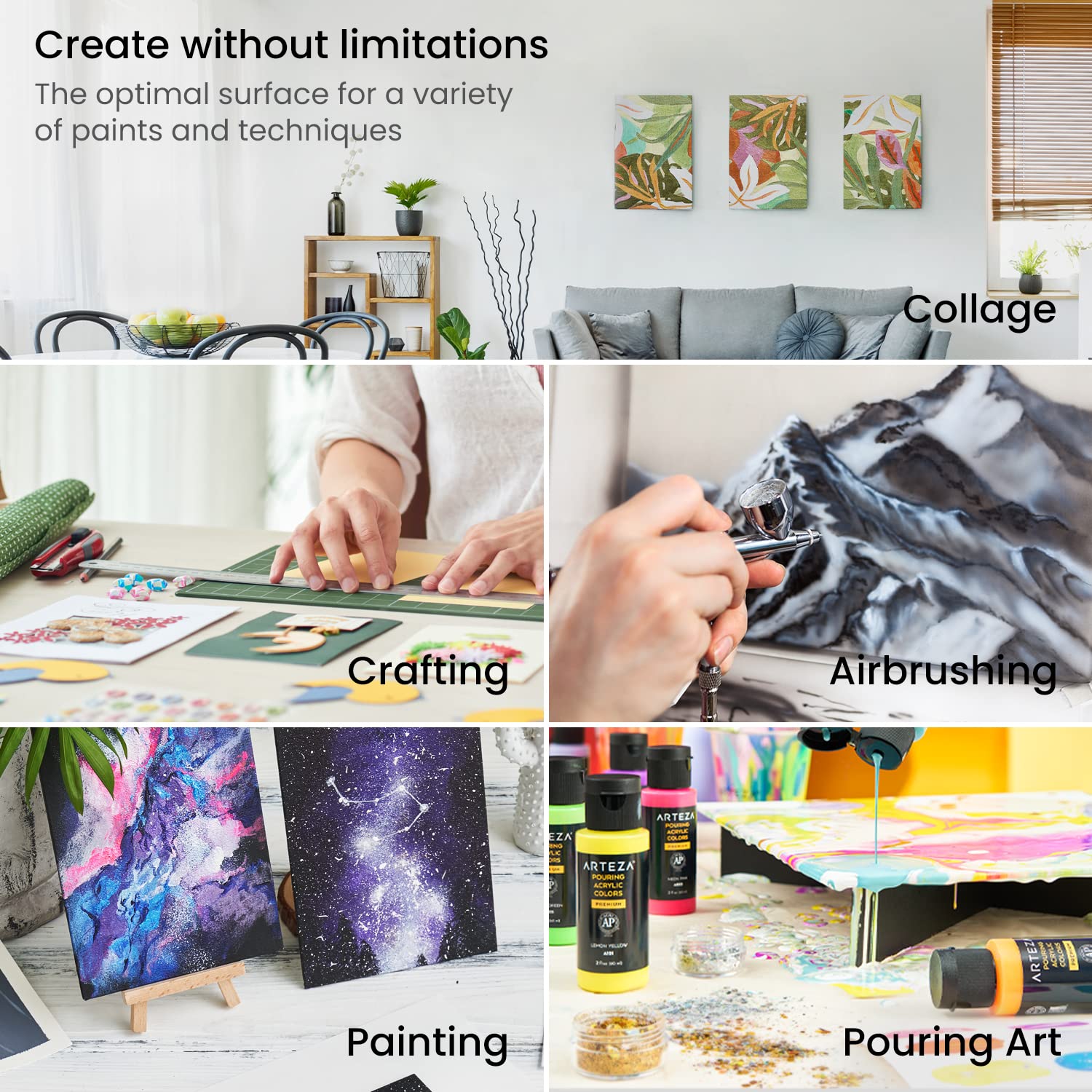 ARTEZA 5x7 Inch Blank White Canvas Boards for Acrylic, Oil & Gouache Painting - Pack of 14 Small Canvas Panels - Perfect for Artists, Beginners & DIY Home Decor Projects