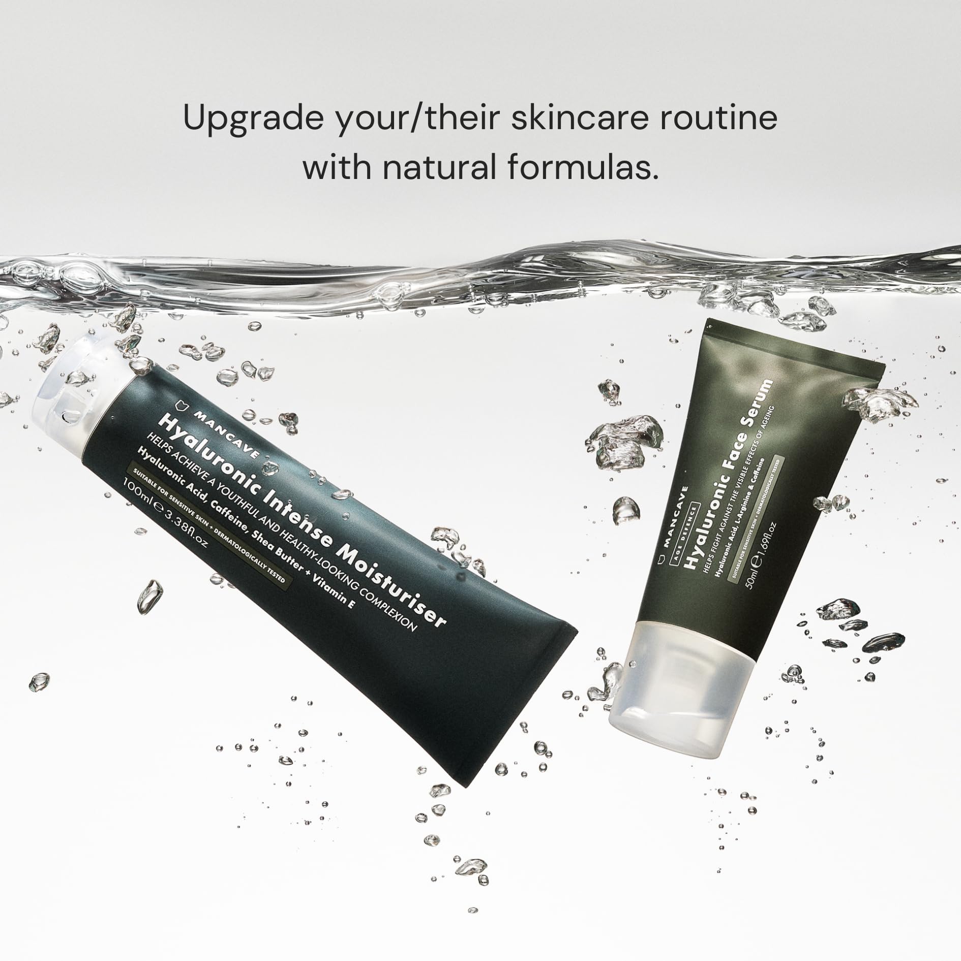 ManCave Hydration+ Skincare Gift Set for Men - SPF 20 Moisturizer, Face Wash, Exfoliating Scrub, Hyaluronic Serum & Eye Gel | Dermatologist Tested, Vegan & Natural | Perfect for Daily Skincare Routine & Travel Essentials