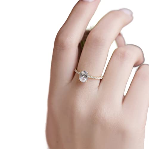 White Topaz Oval Ring - 925 Sterling Silver Simulated Engagement Ring for Women, Elegant Proposal Gift for Wife, Gold Vermeil CZ Statement Jewelry | Perfect for Weddings, Anniversaries & Special Occasions