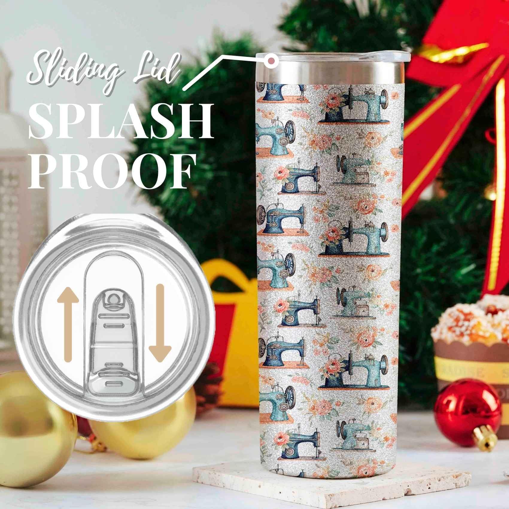 Onebttl 20oz Stainless Steel Insulated Travel Mug with Glitter - Funny Sewing Themed Gift for Women, Sewing Lovers, Knitters & Quilters - Perfect Birthday & Christmas Present for Seamstress - Great for Coffee, Tea & On-the-Go Drinks