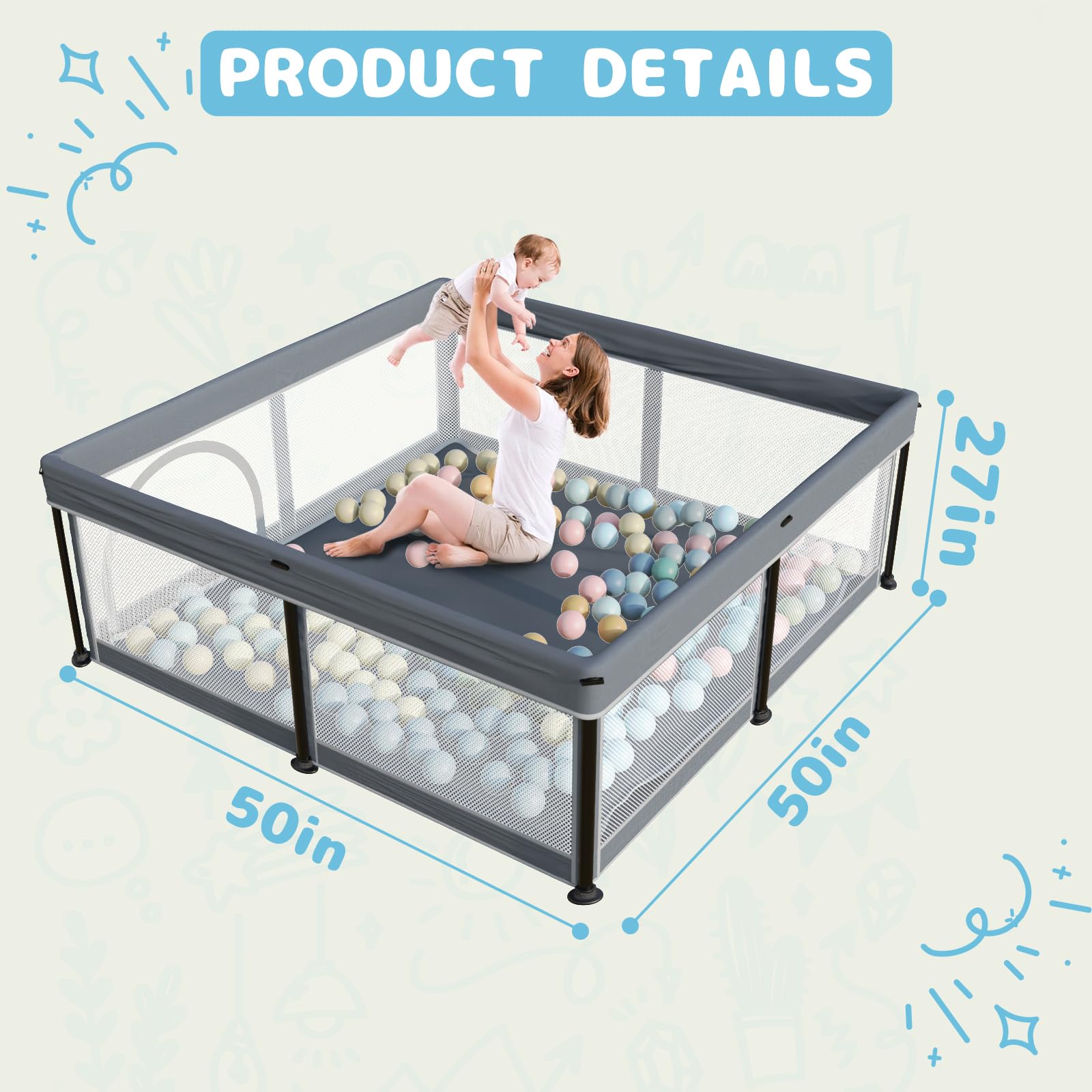 Foldable Baby Playpen with Mat - 50