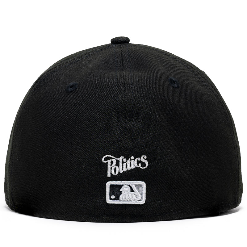 New Era x Politics Chicago White Sox 59FIFTY Fitted Hat - Black | Official MLB Licensed Baseball Cap for Men & Women - Perfect for Games, Streetwear & Sports Fans
