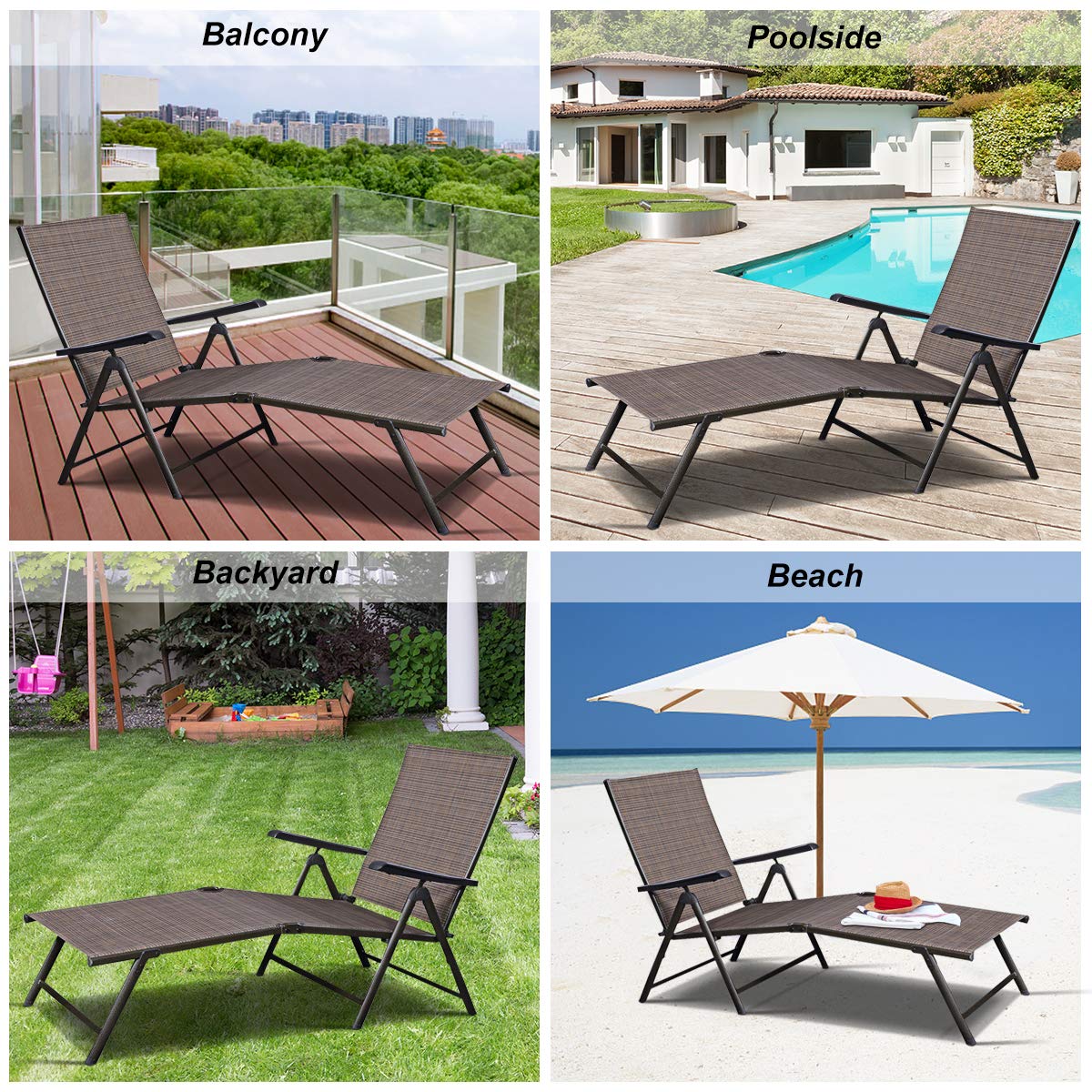 Casart Adjustable Chaise Lounge Chair - Outdoor Reclining Sun Lounger for Poolside, Garden, Patio & Backyard - Perfect for Sunbathing, Relaxing and Outdoor Leisure Time
